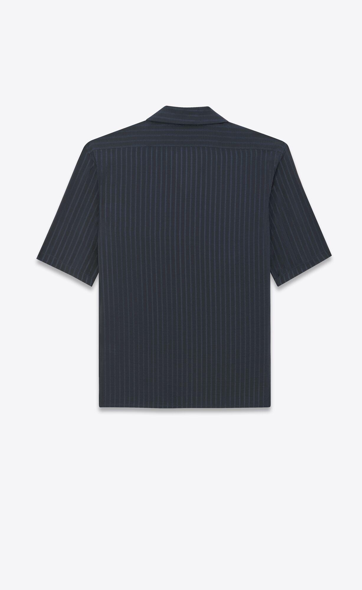 YSL Shark-collar Shirt In Matte And Shiny Striped Silk Bleu Nuit | NJAHW6705