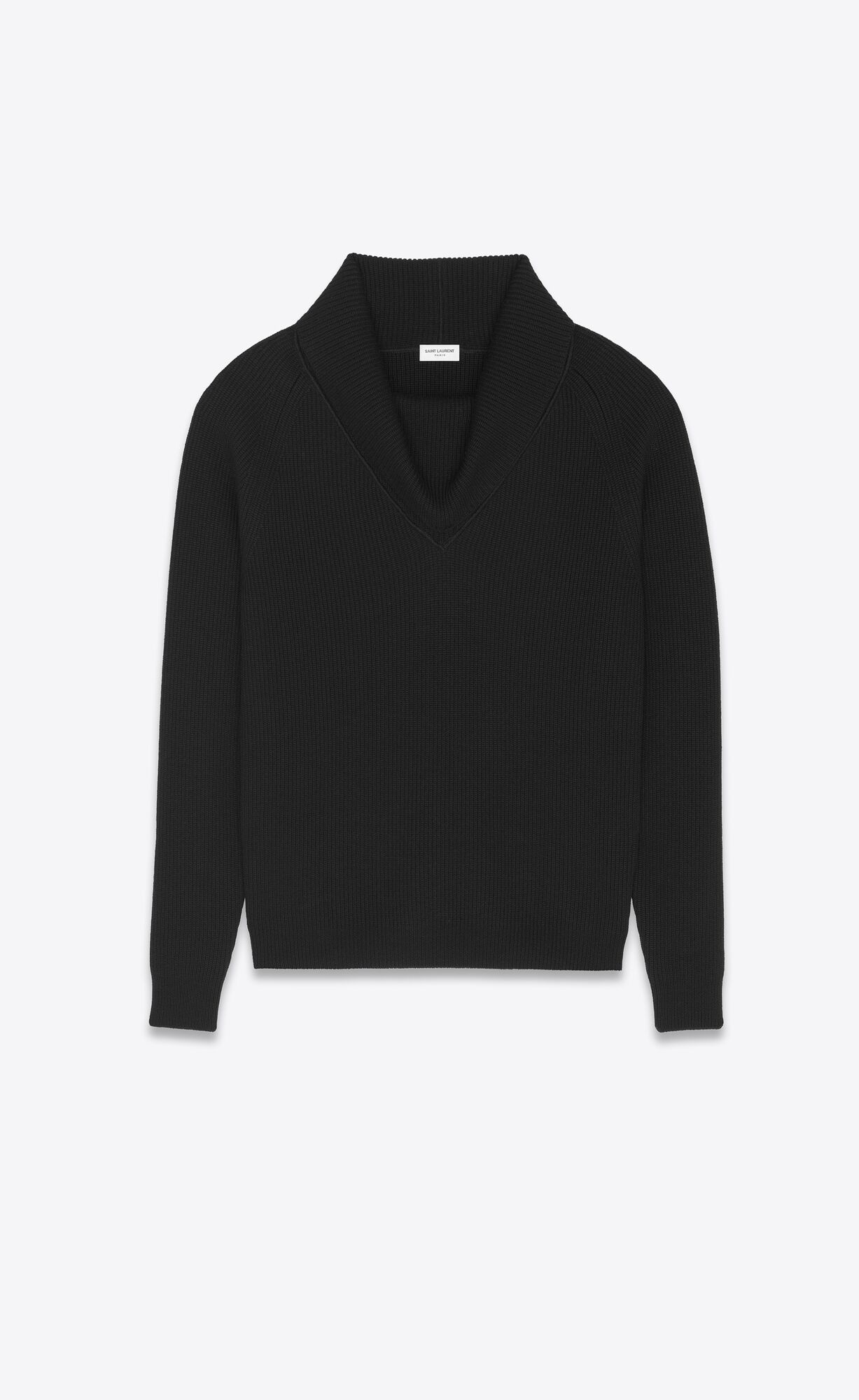 YSL Shawl-neck Sweater In Rib-knit Wool Noir | FXTSP1307