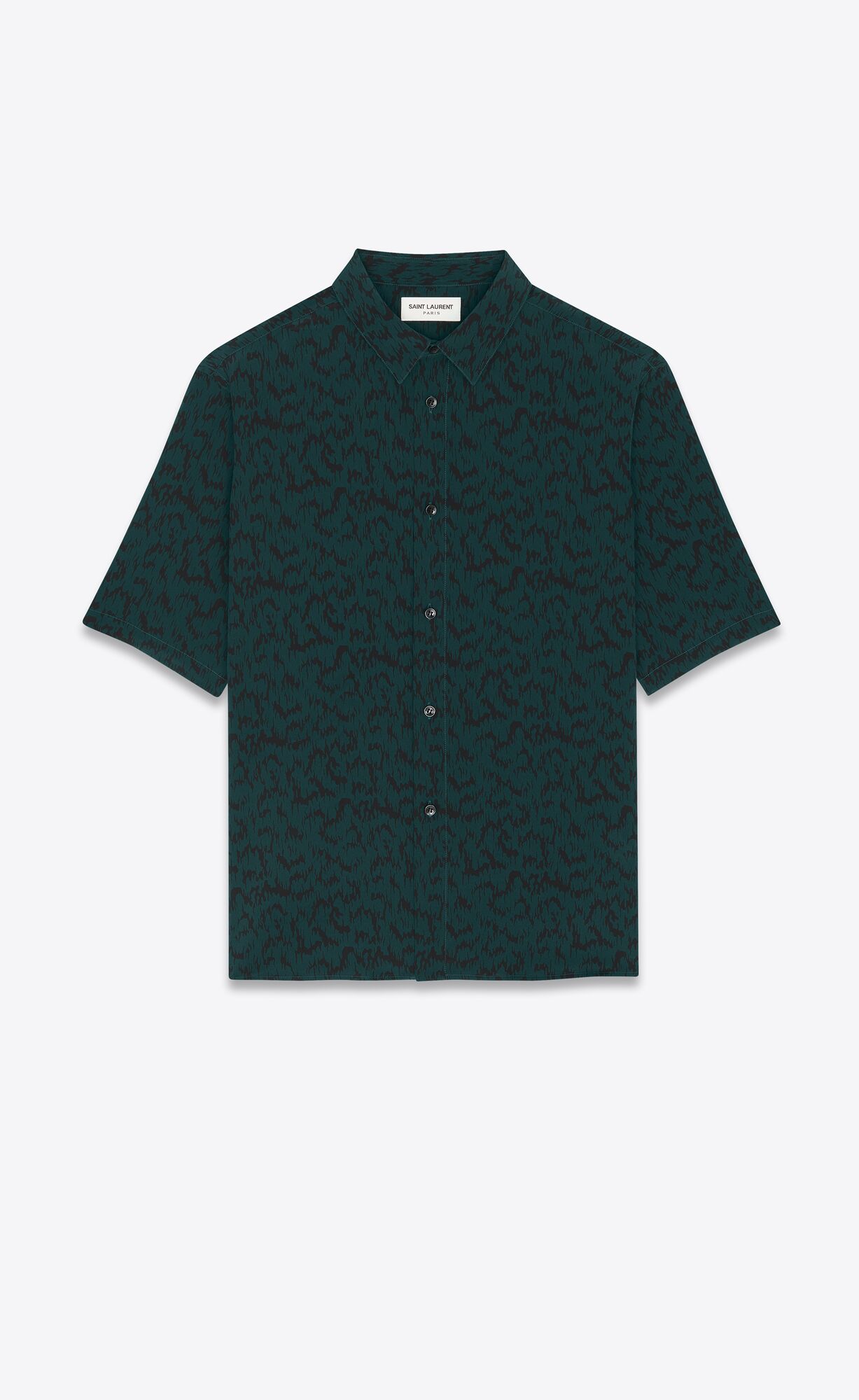 YSL Shirt In Printed Crepe De Chine Vert Noir | RNIKO7812