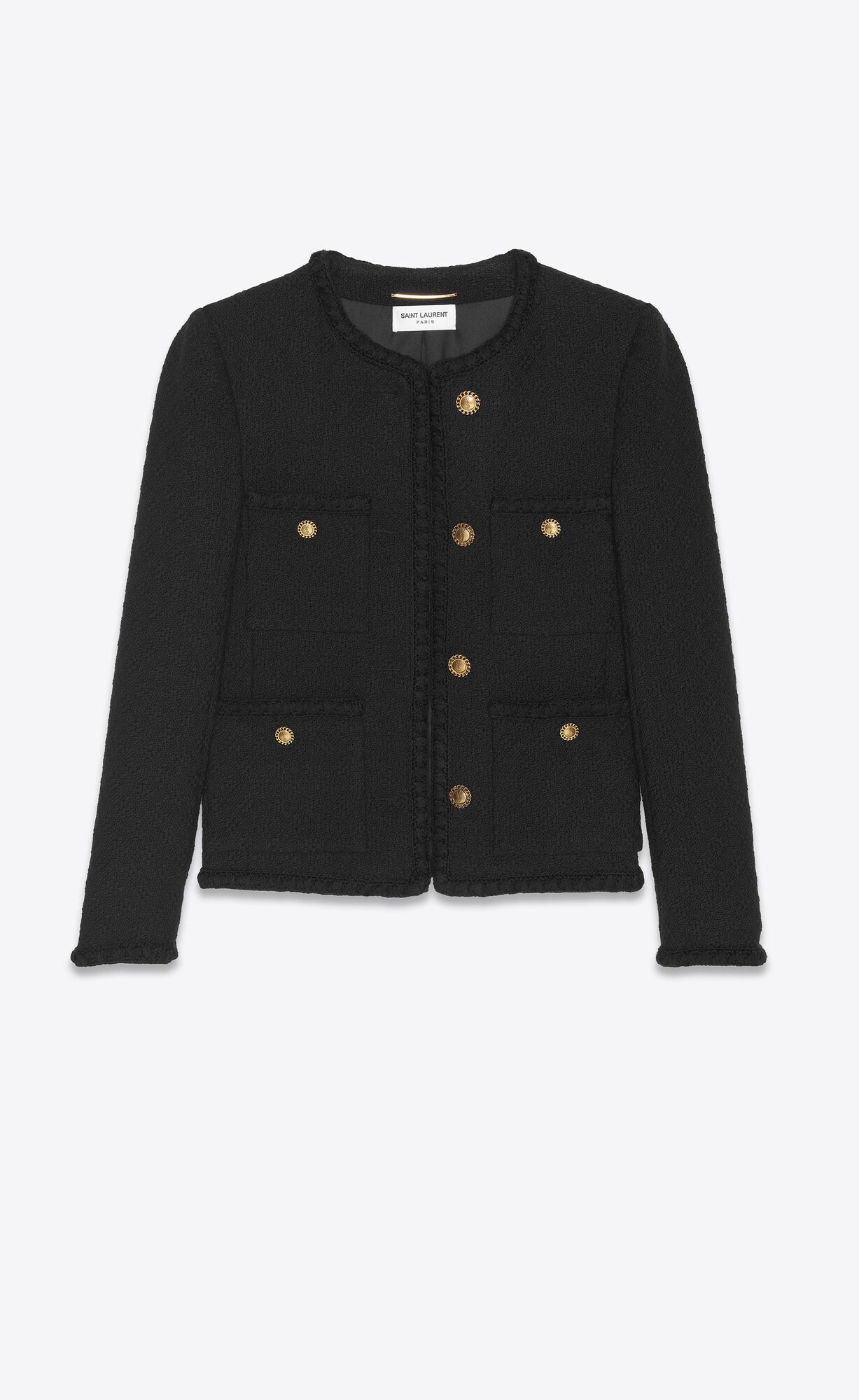 YSL Short Jacket In Diamond-embossed Tweed Black | FGHOK0947