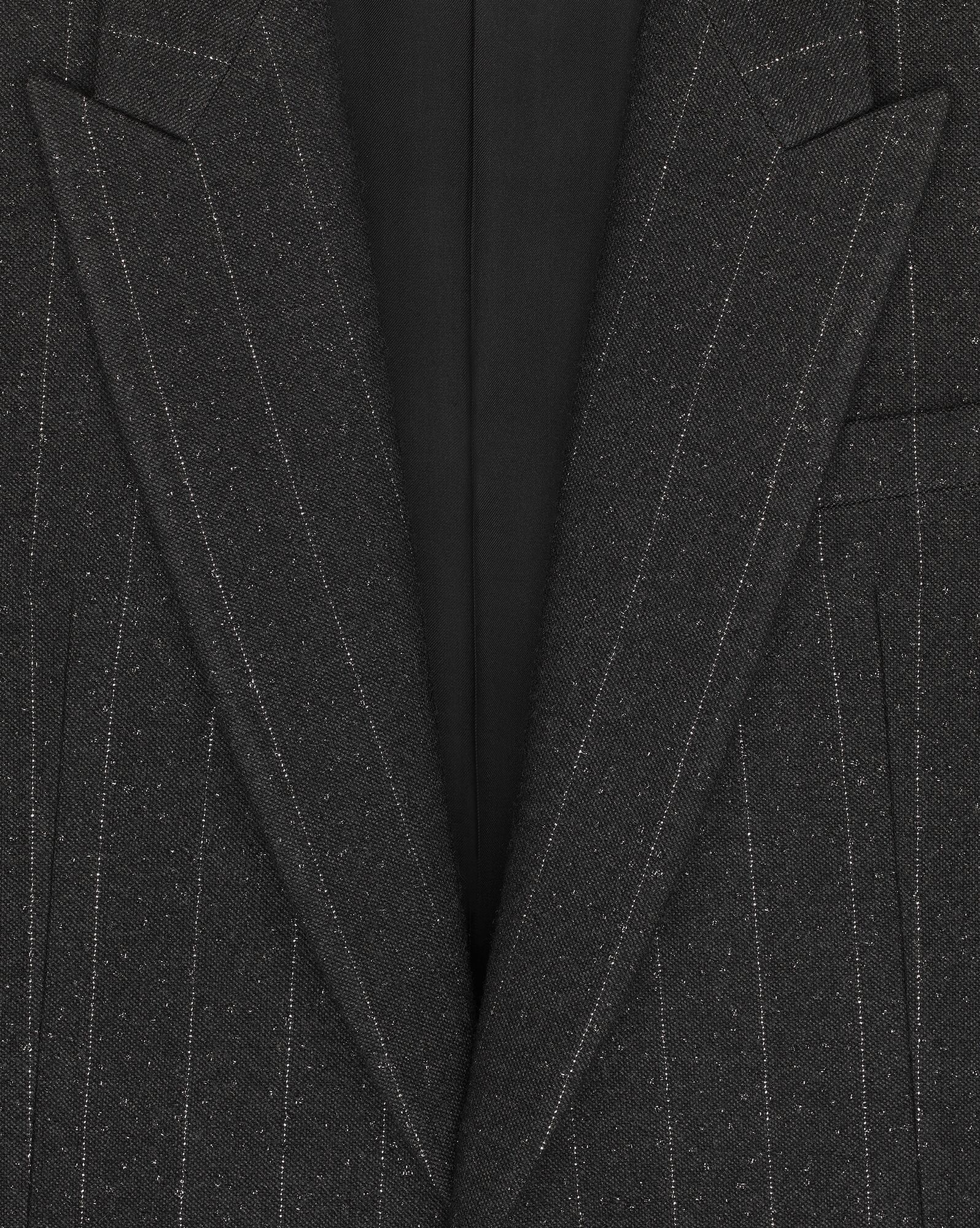 YSL Single-breasted Jacket In Pinstripe Wool Anthracite Argent | CZVTN4785