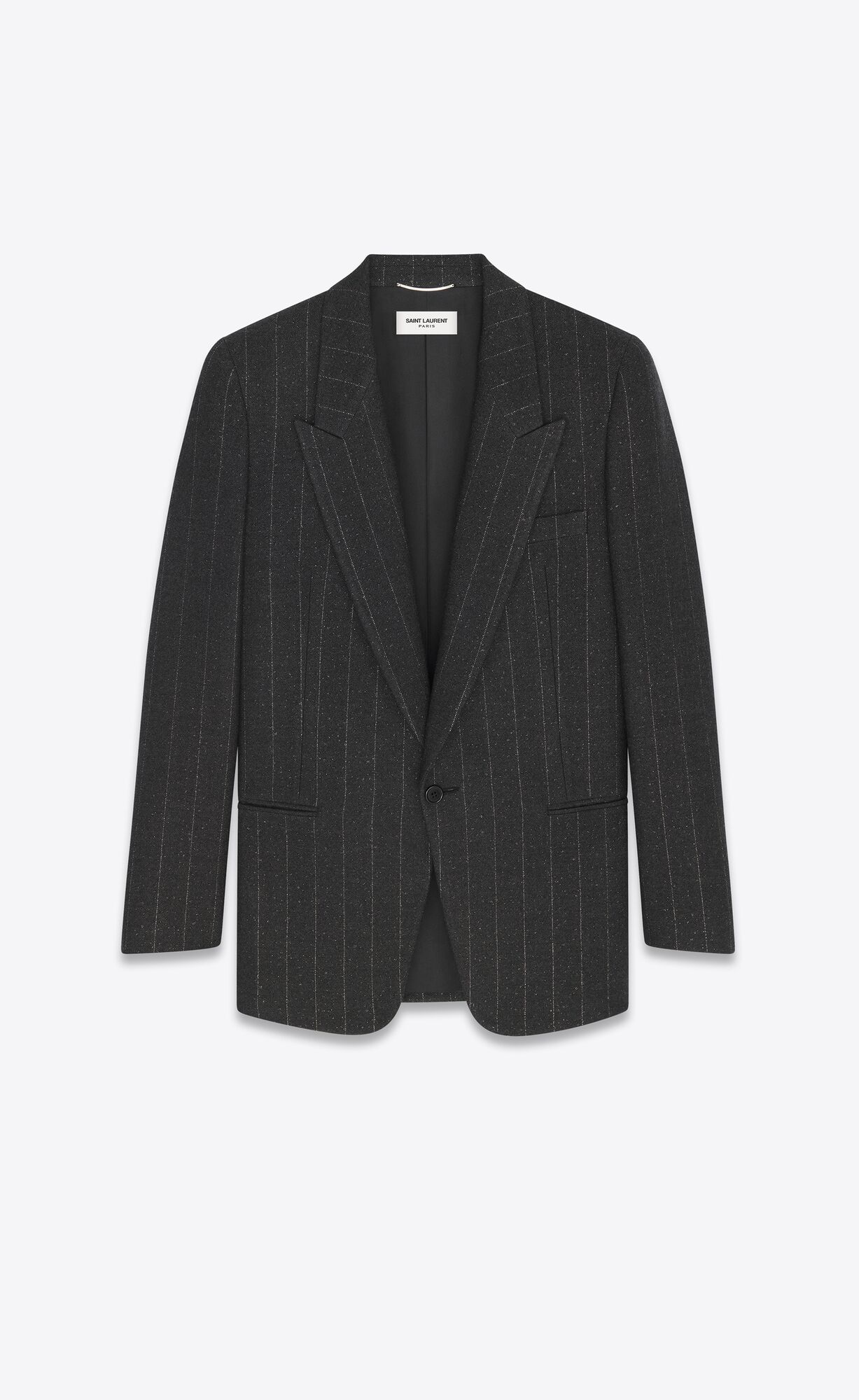 YSL Single-breasted Jacket In Pinstripe Wool Anthracite Argent | CZVTN4785