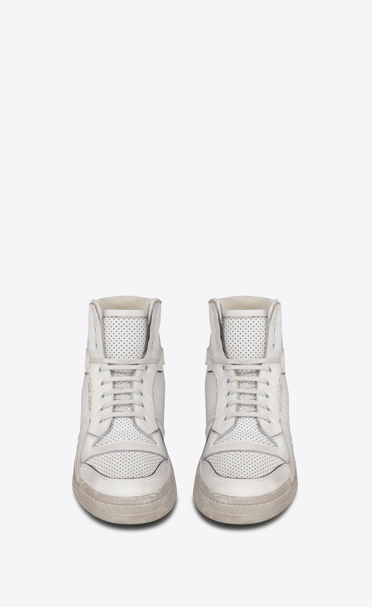 YSL Sl24 Mid-top Sneakers In Used-look Leather Optic White | XUAJT0719