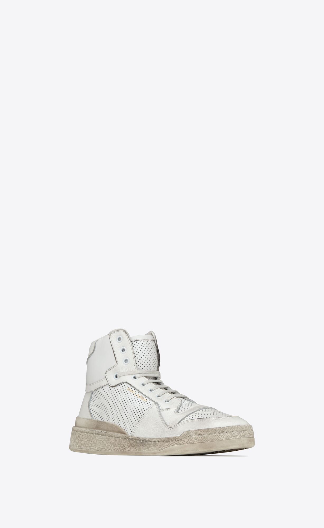 YSL Sl24 Mid-top Sneakers In Used-look Leather Optic White | XUAJT0719