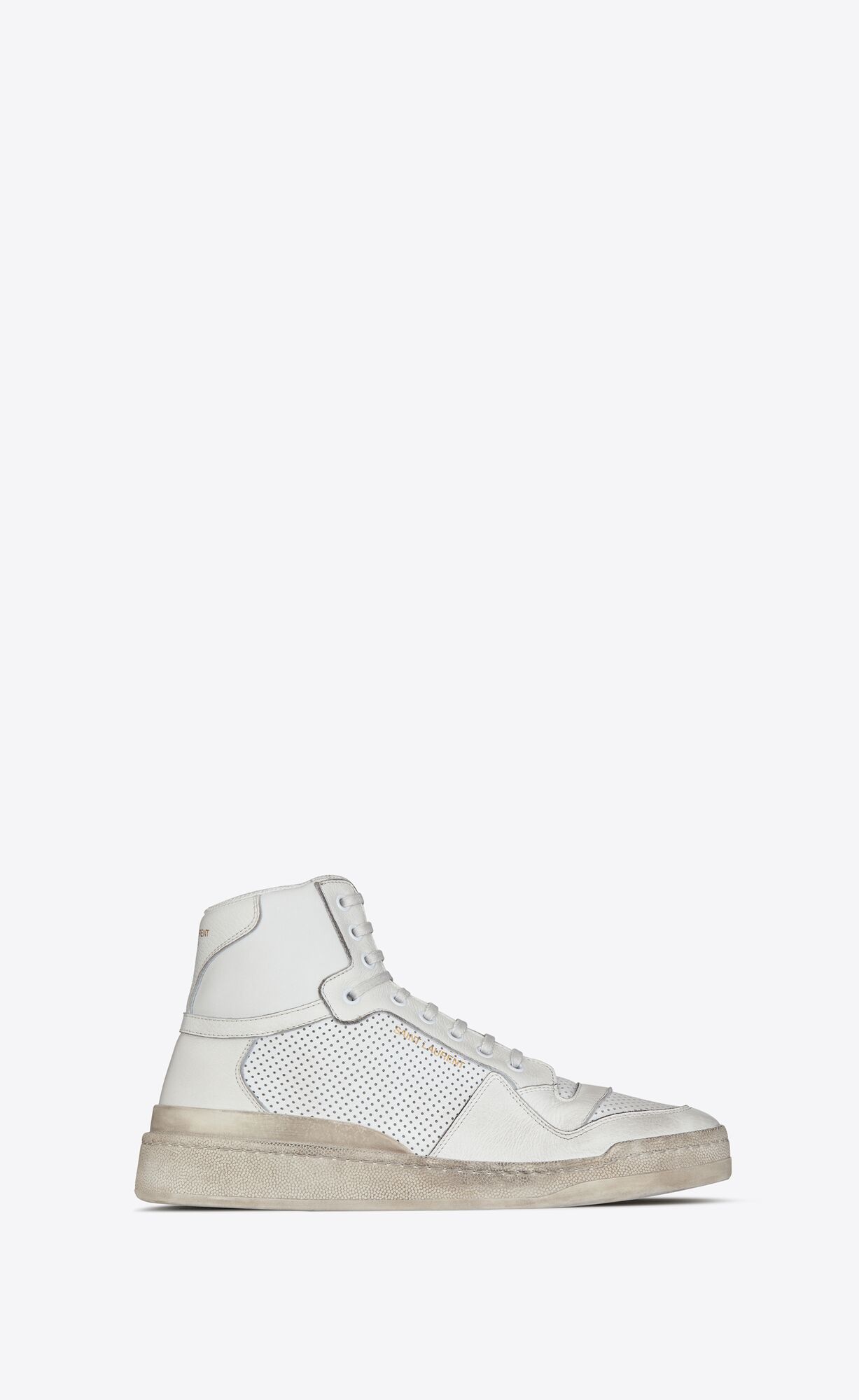 YSL Sl24 Mid-top Sneakers In Used-look Leather Optic White | XUAJT0719