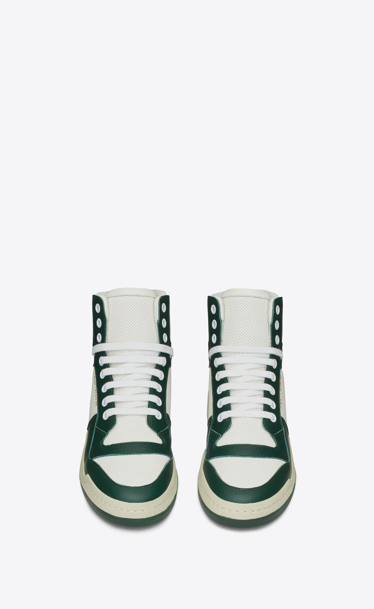 YSL Sl/24 Mid-top Sneakers In Smooth And Perforated Leather White And Dark Green | FYDLE6352