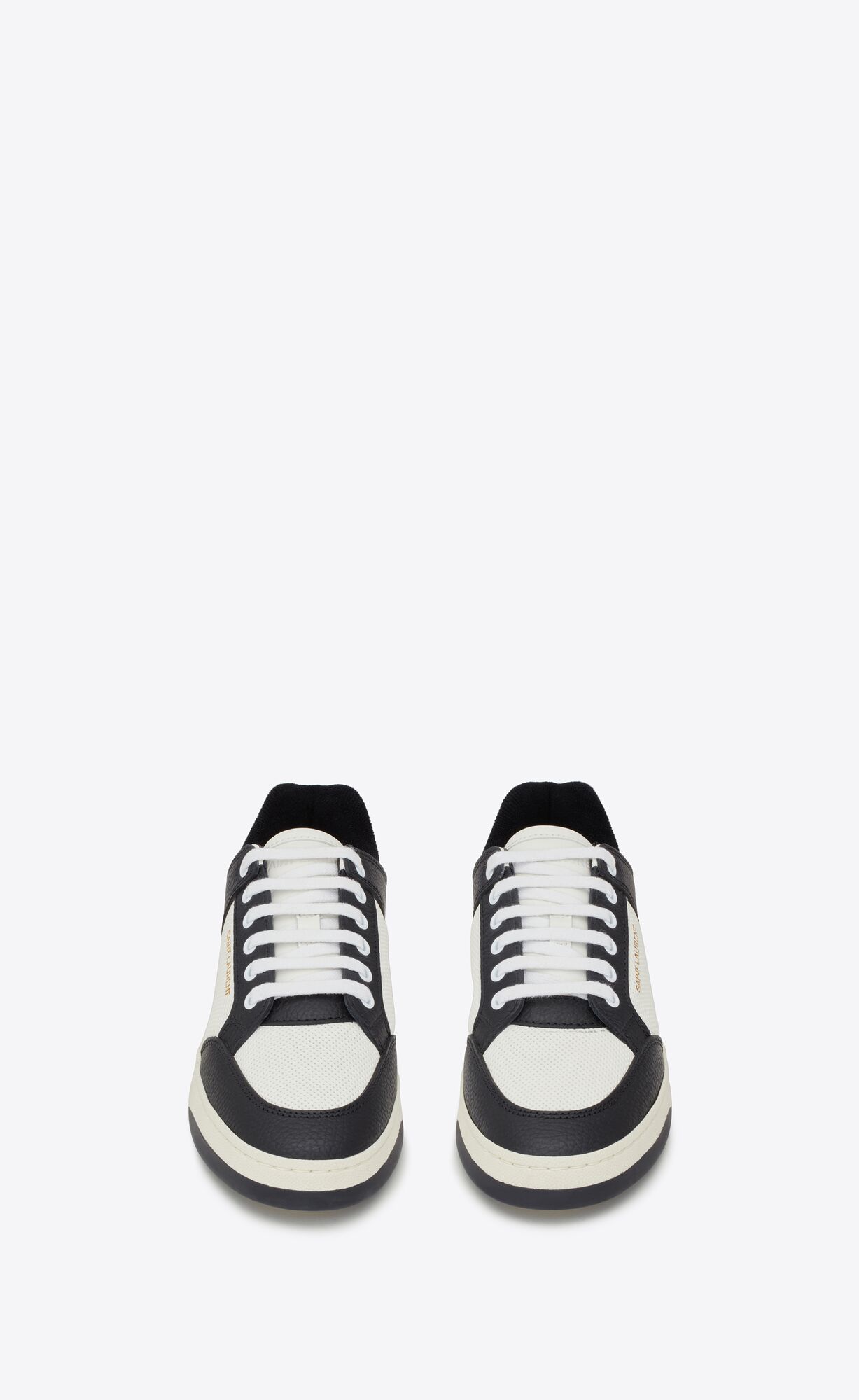 YSL Sl/61 Low-top Sneakers In Smooth And Grained Leather White And Black | GVXBI9267