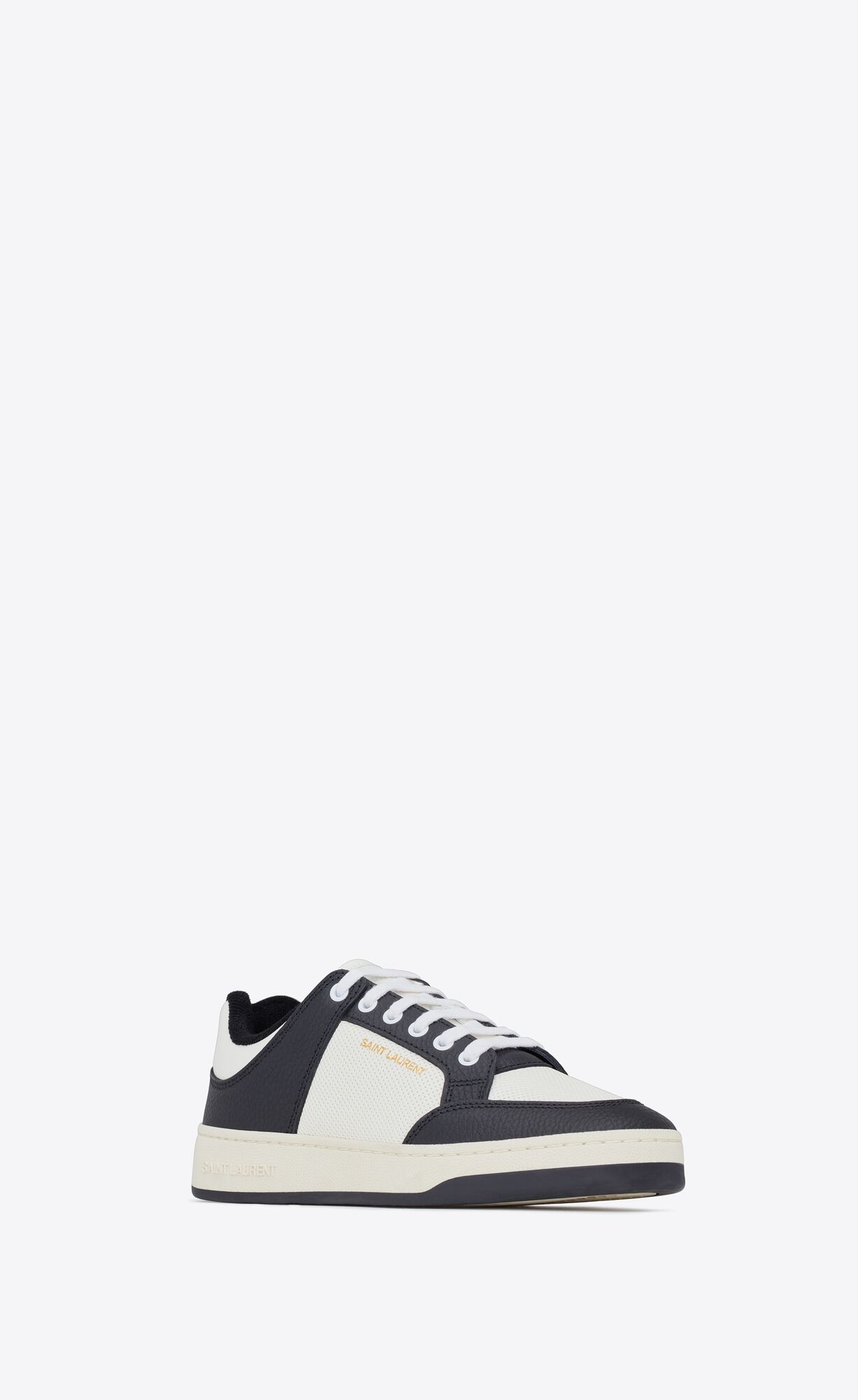 YSL Sl/61 Low-top Sneakers In Smooth And Grained Leather White And Black | GVXBI9267