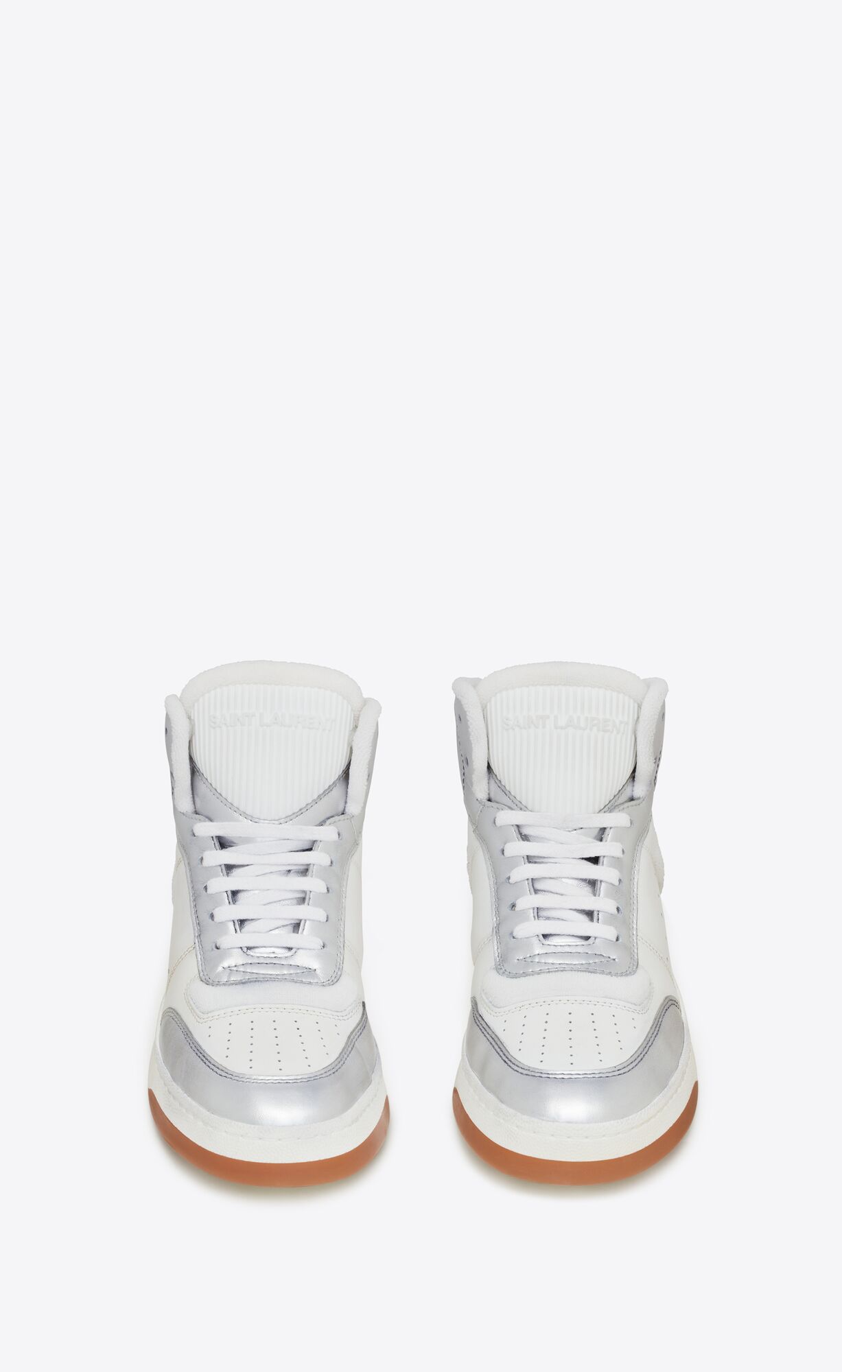 YSL Sl/80 Mid-top Sneakers In Smooth And Grained Leather Argent Et Blanc Optique | ASYFC8312