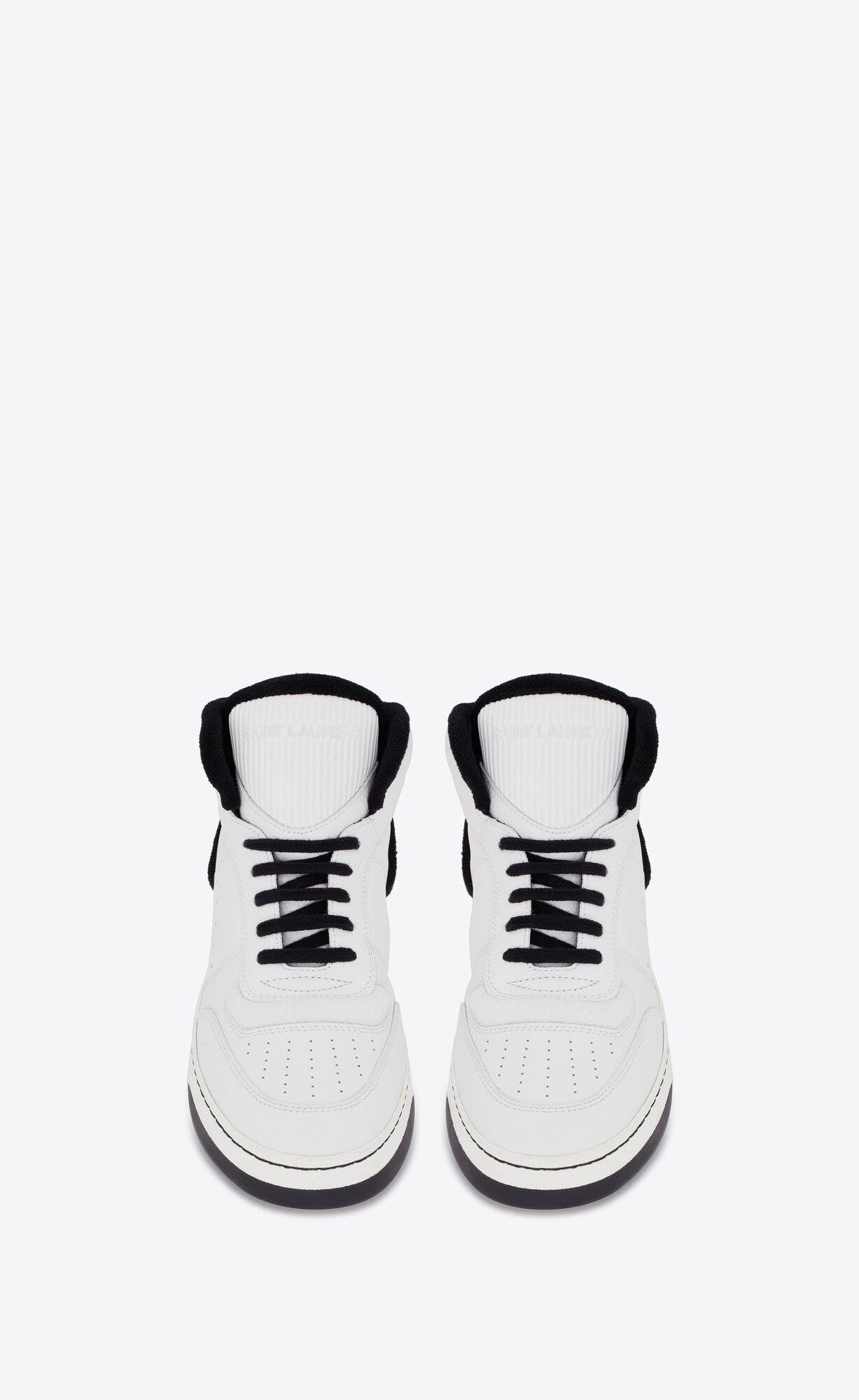 YSL Sl/80 Mid-top Sneakers In Smooth And Grained Leather Blanc Optique And Black | WEBYT7902