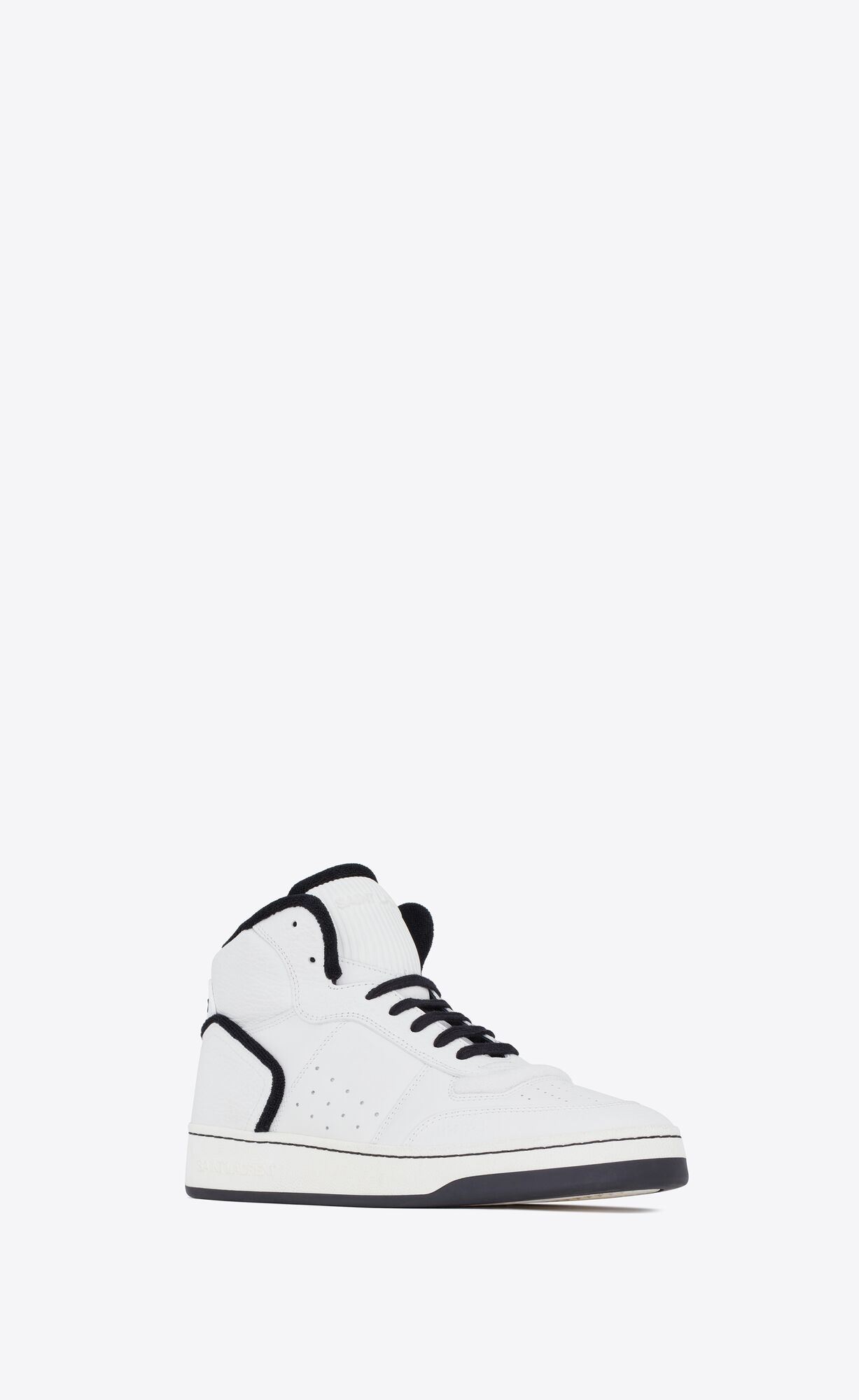 YSL Sl/80 Mid-top Sneakers In Smooth And Grained Leather Blanc Optique And Black | WEBYT7902