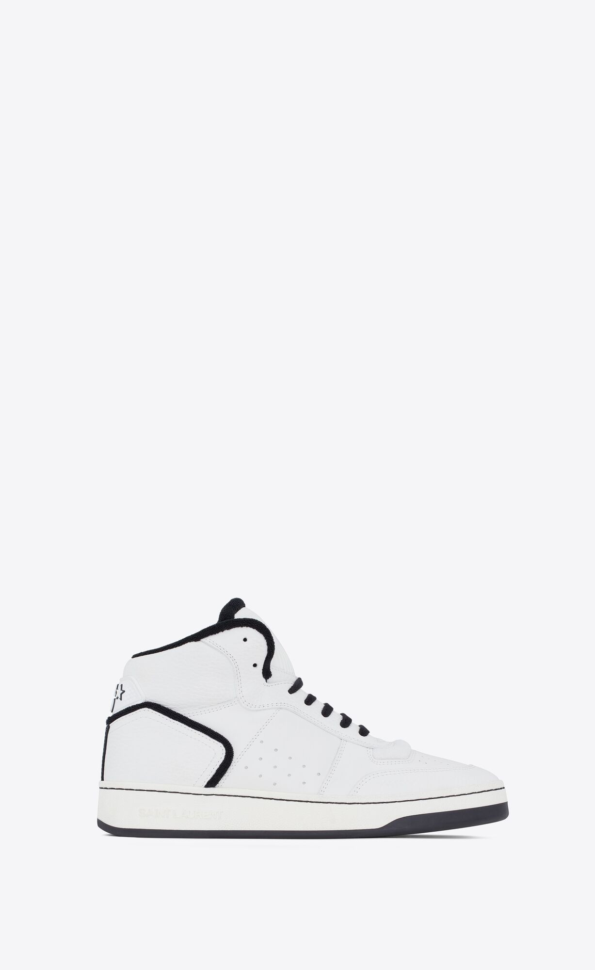 YSL Sl/80 Mid-top Sneakers In Smooth And Grained Leather Blanc Optique And Black | WEBYT7902