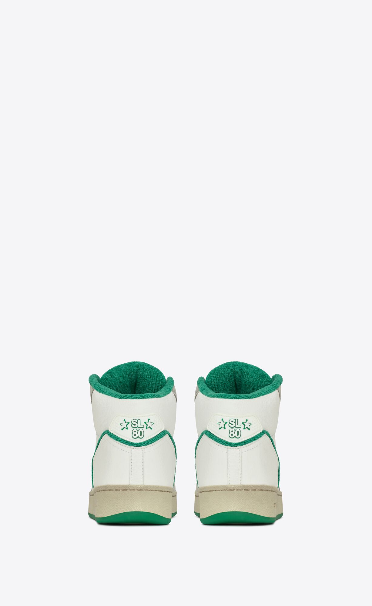 YSL Sl/80 Sneakers In Leather And Suede Blanc Optique, Paris Roof And Garden Green | WLSBK0136