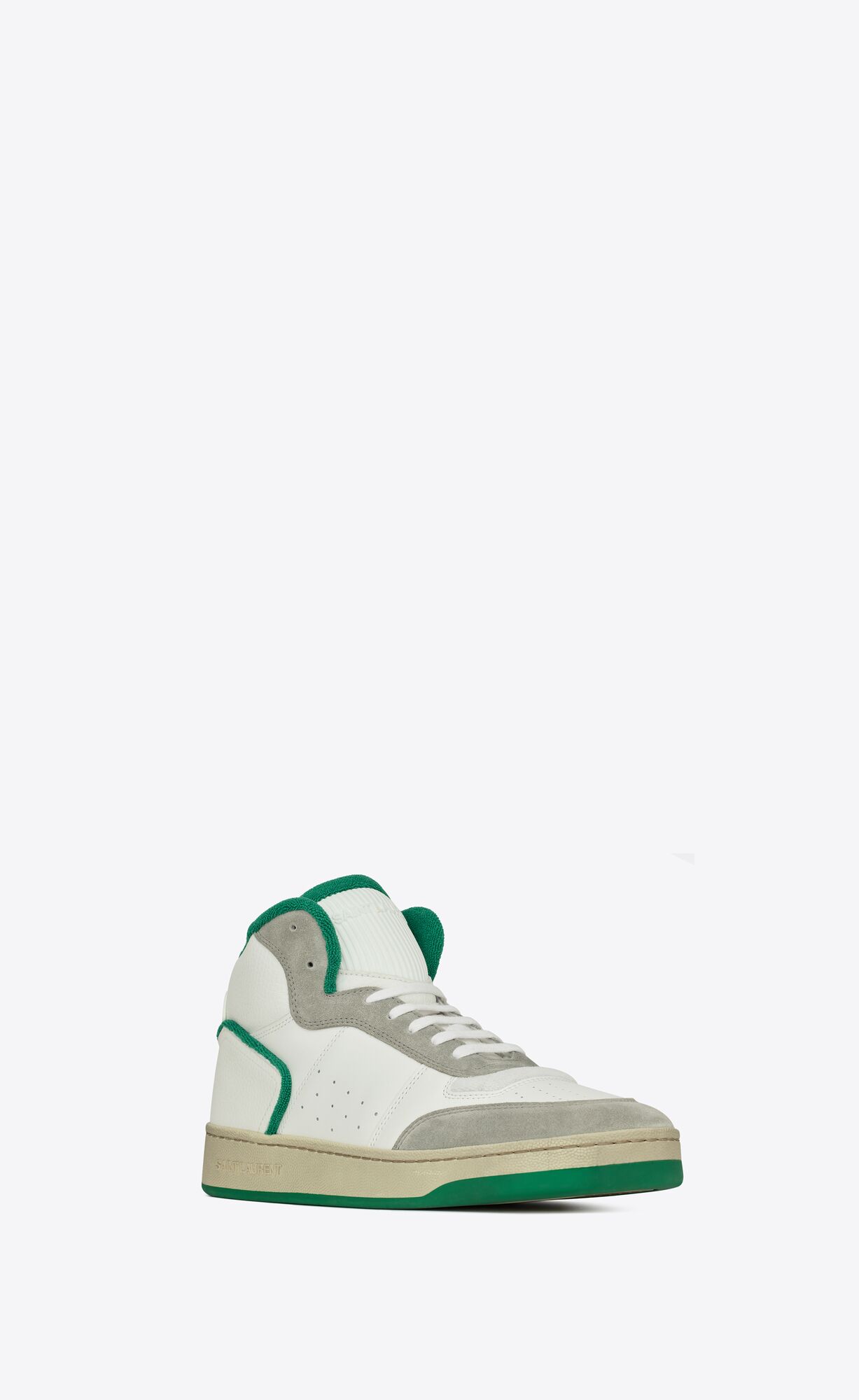 YSL Sl/80 Sneakers In Leather And Suede Blanc Optique, Paris Roof And Garden Green | WLSBK0136