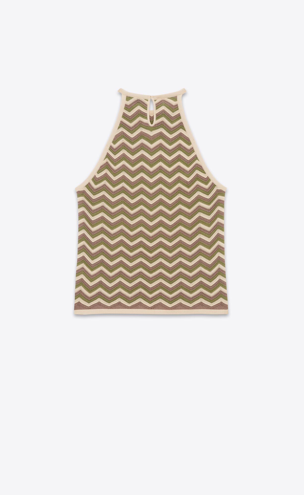 YSL Sleeveless Top In Chevron Knit Beige, Marron Et Vert | FBANU9542