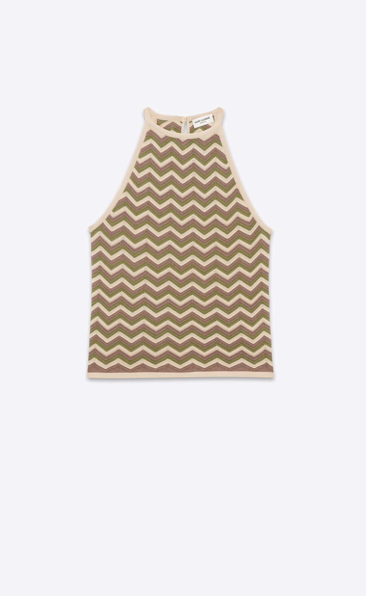 YSL Sleeveless Top In Chevron Knit Beige, Marron Et Vert | FBANU9542