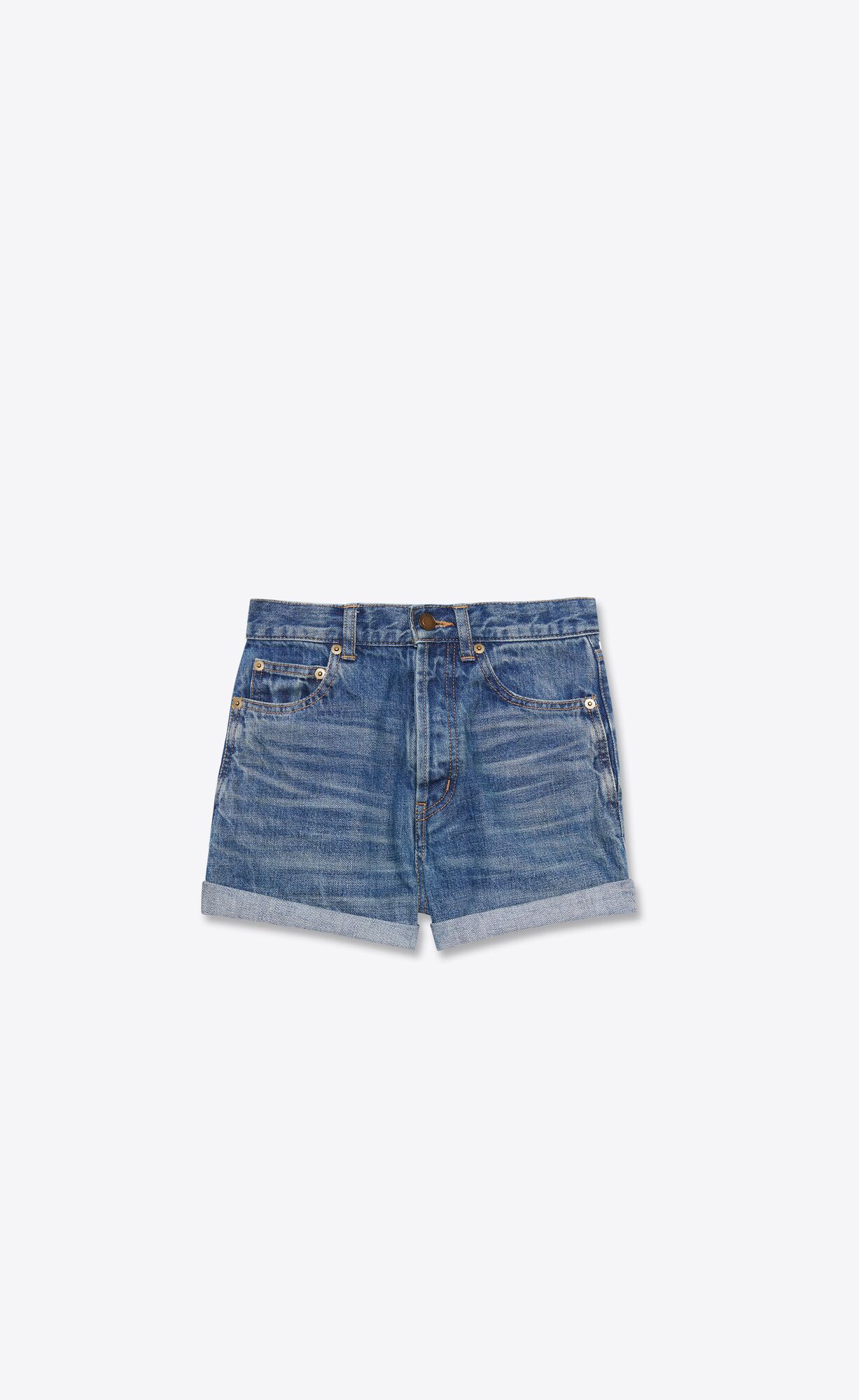 YSL Slim-fit Shorts In Authentic Dark Blue Denim Authentic Dark Blue | JOXZI9602