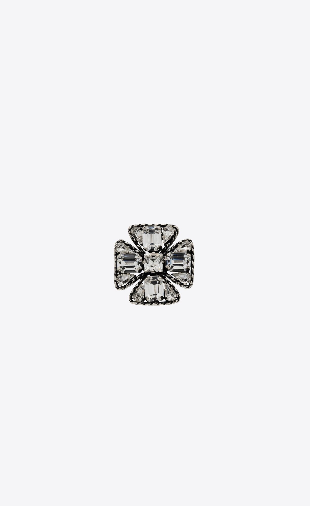 YSL Small Rhinestone Cross Brooch In Metal Oxidized Silver | QHDRJ7692