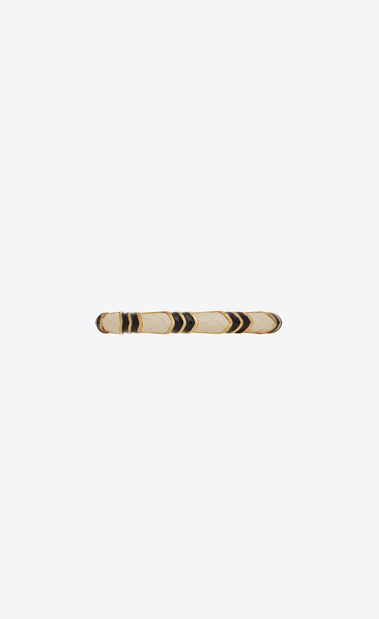 YSL Snake Textured Cuff Bracelet In Metal, Leather And Enamel Aged Brass Gold, Cream And Black | AWVFX0782