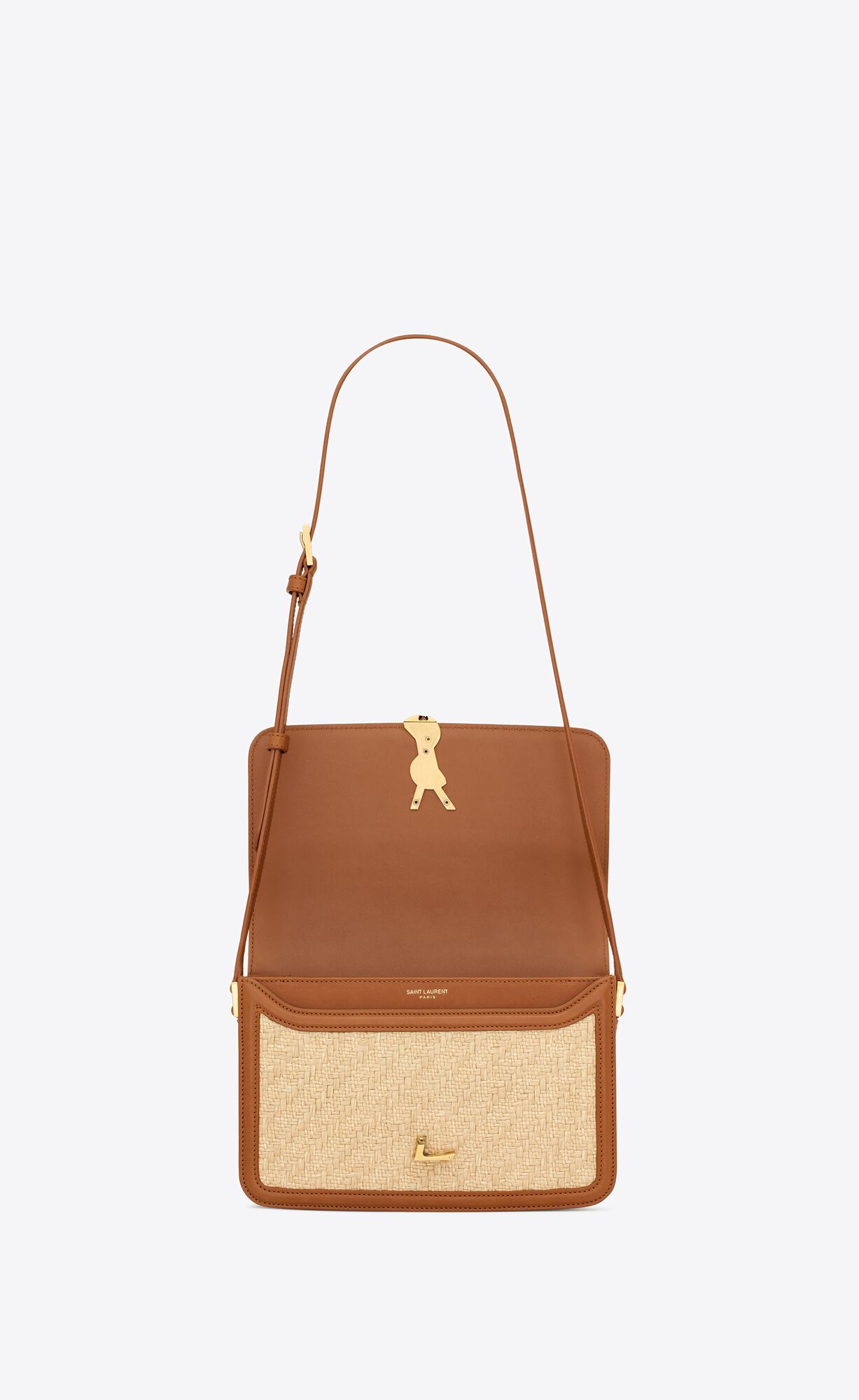 YSL Solferino Medium Satchel In Raffia And Vegetable-tanned Leather Natural Sand And Brick | IGVEW0273