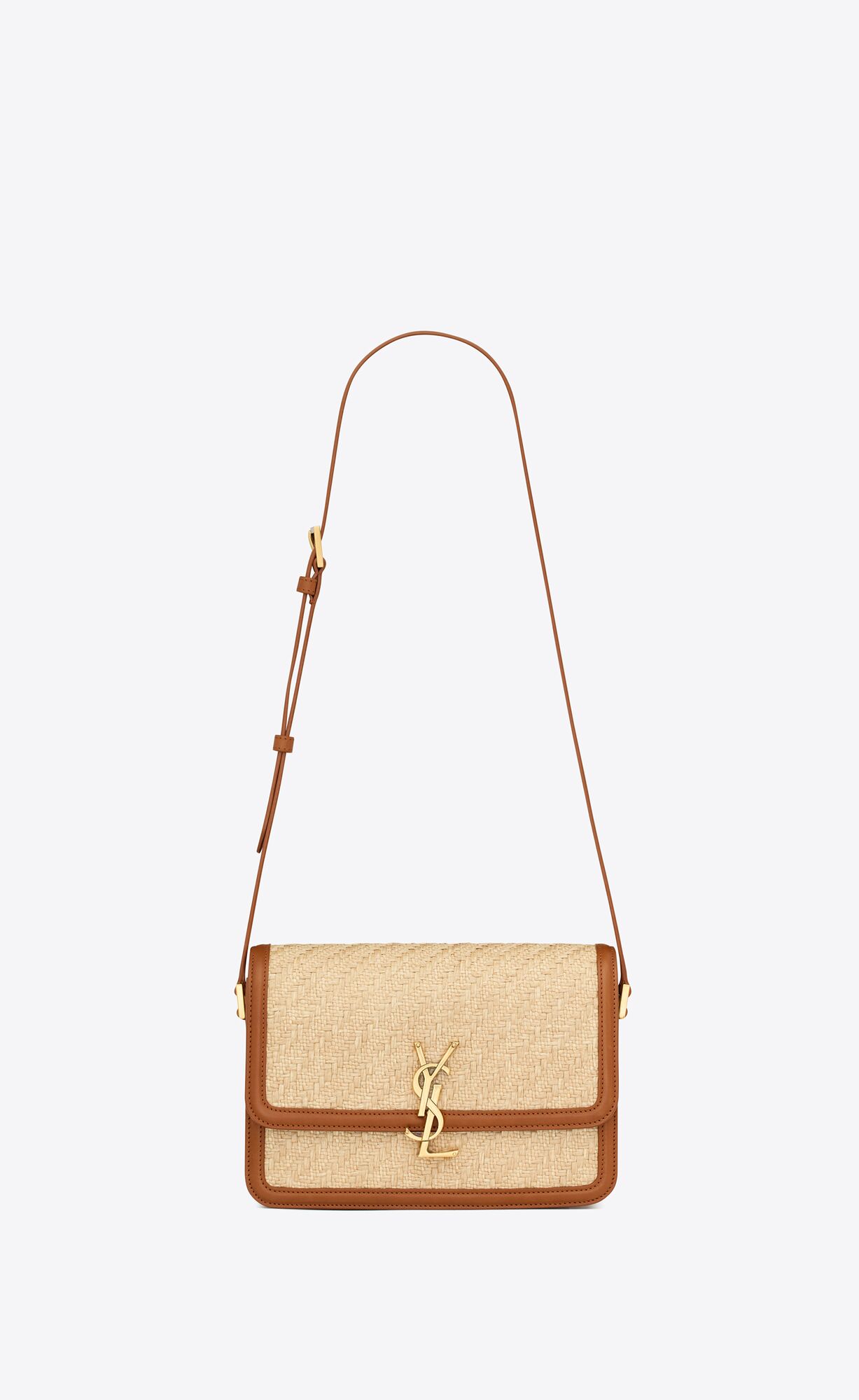 YSL Solferino Medium Satchel In Raffia And Vegetable-tanned Leather Natural Sand And Brick | IGVEW0273