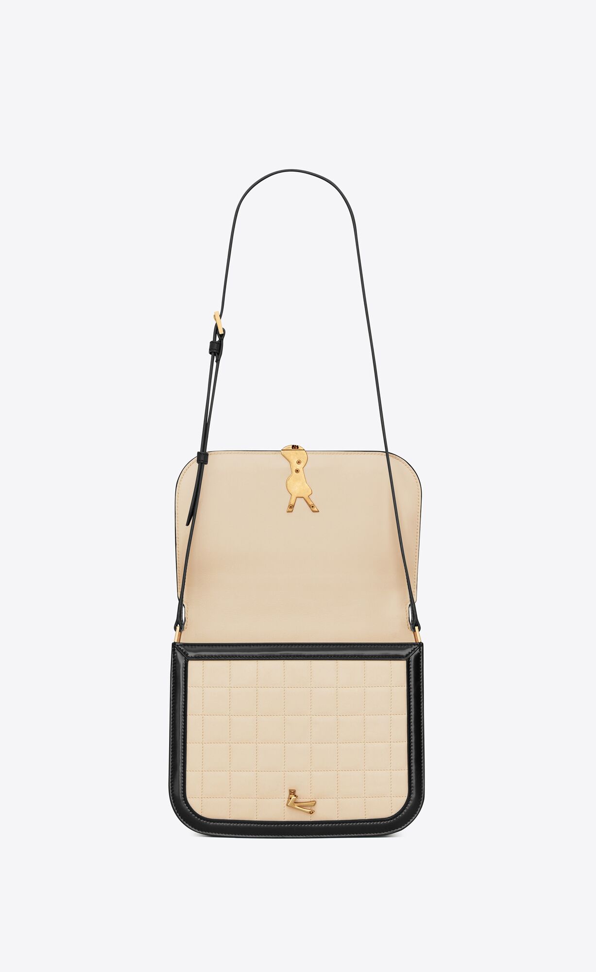 YSL Solferino Medium Supple Satchel In Quilted Nubuck Suede Butter And Black | SRVIK7186