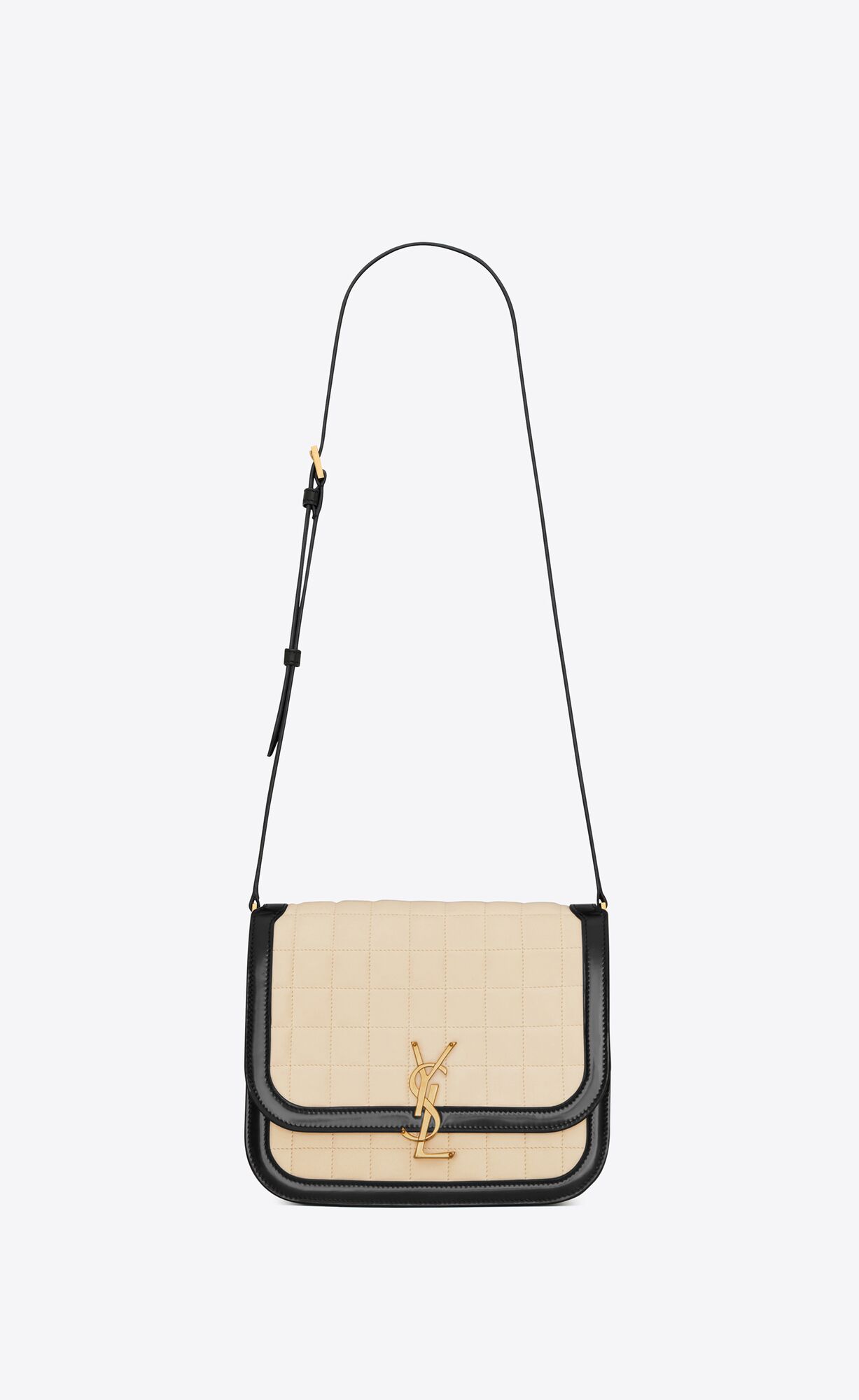 YSL Solferino Medium Supple Satchel In Quilted Nubuck Suede Butter And Black | SRVIK7186