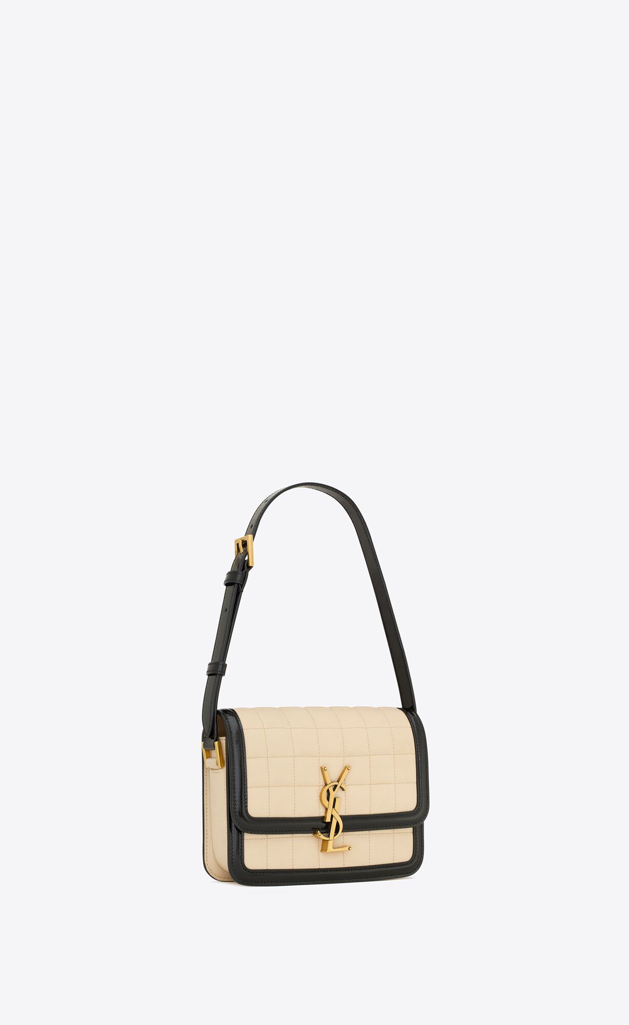 YSL Solferino Small In Quilted Nubuck Suede Off White And Black | AQBRN0174