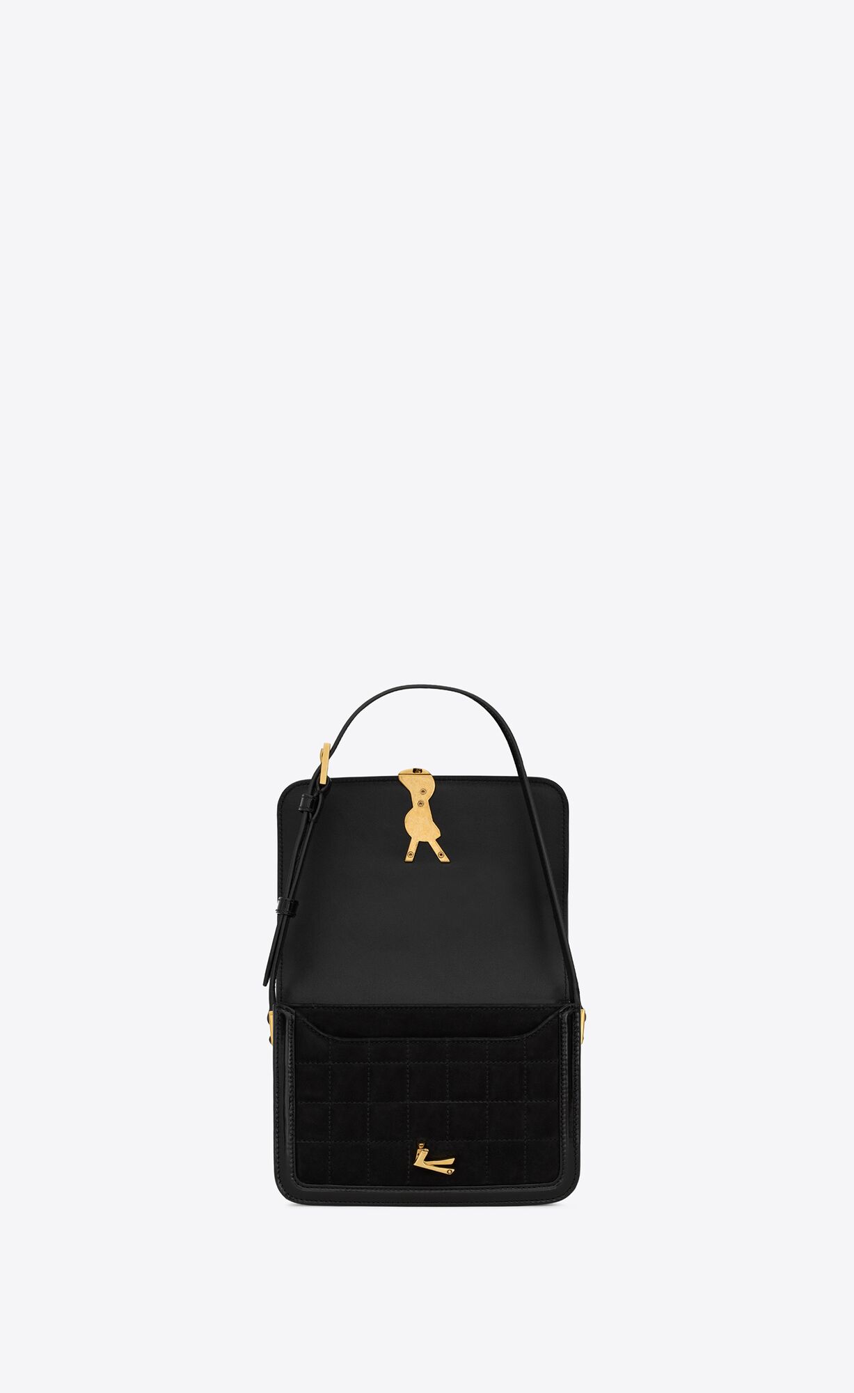 YSL Solferino Small Satchel In Quilted Nubuck Suede Black | ERNWQ6795