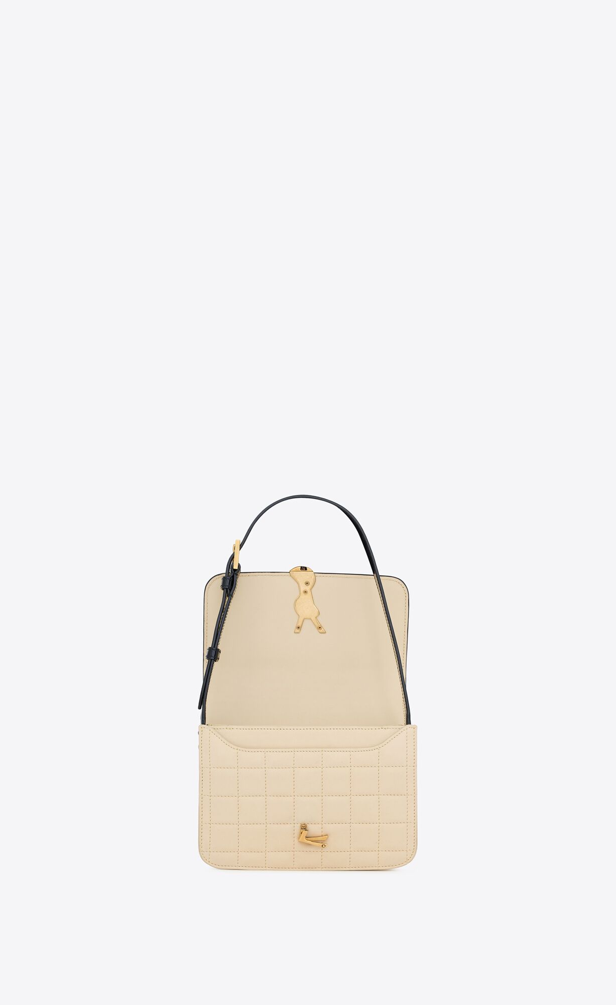 YSL Solferino Small Satchel In Quilted Nubuck Suede Off White And Black | QGZBO5862