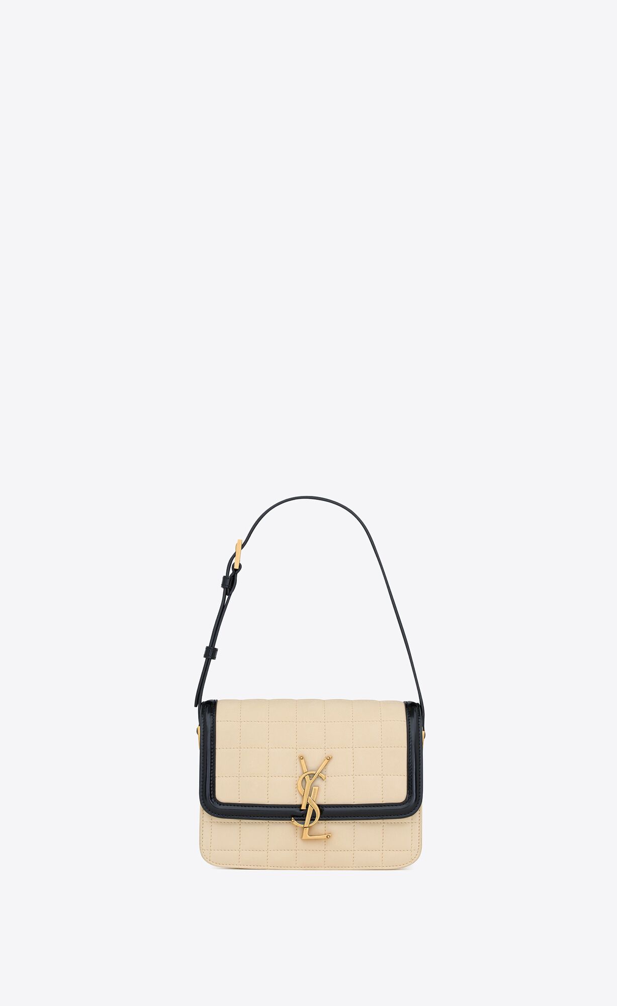 YSL Solferino Small Satchel In Quilted Nubuck Suede Off White And Black | QGZBO5862