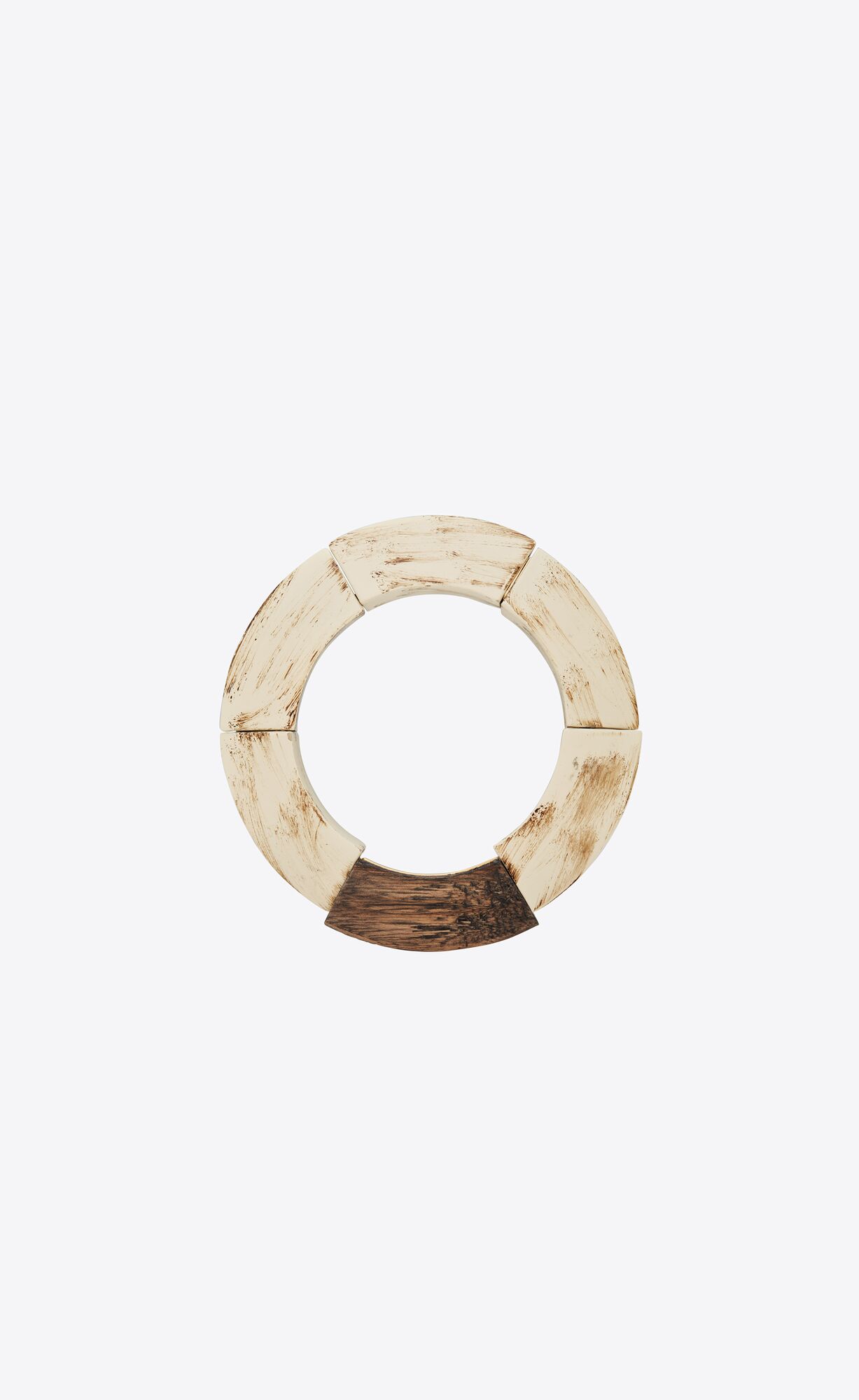 YSL Spinning Top Elastic Bangle In Resin, Wood And Metal Oxidised Silver, Ivory And Brown | QCYTI5360