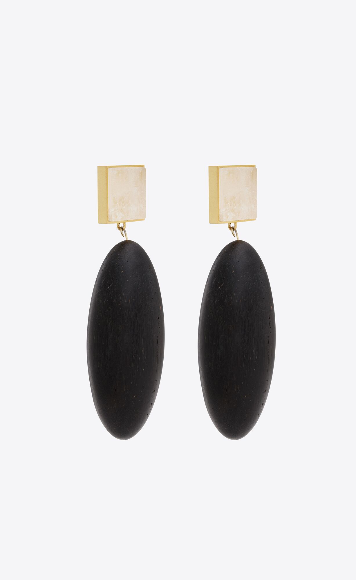 YSL Square Earrings In Bamboo And Metal Black, White And Gold | XJUFO4302