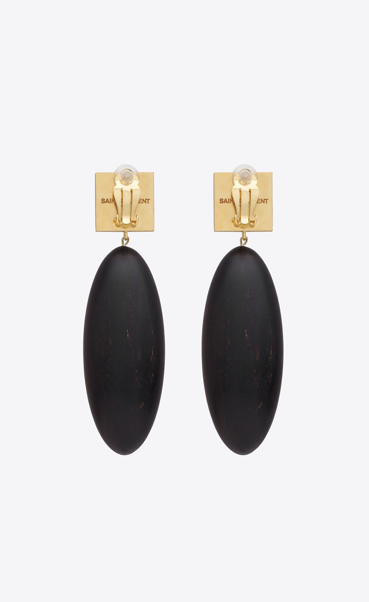 YSL Square Earrings In Bamboo And Metal Black, White And Gold | XJUFO4302