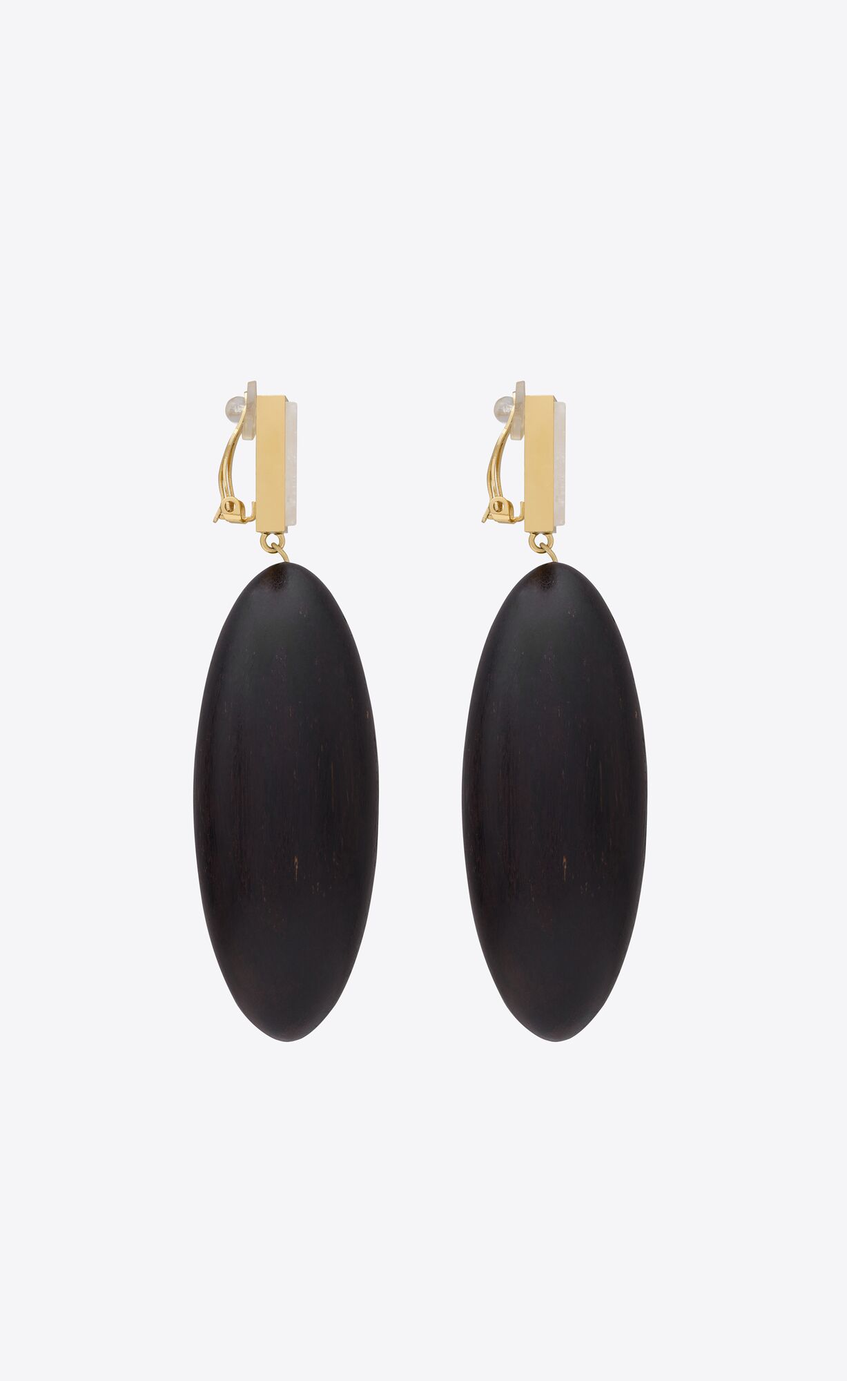 YSL Square Earrings In Bamboo And Metal Black, White And Gold | XJUFO4302