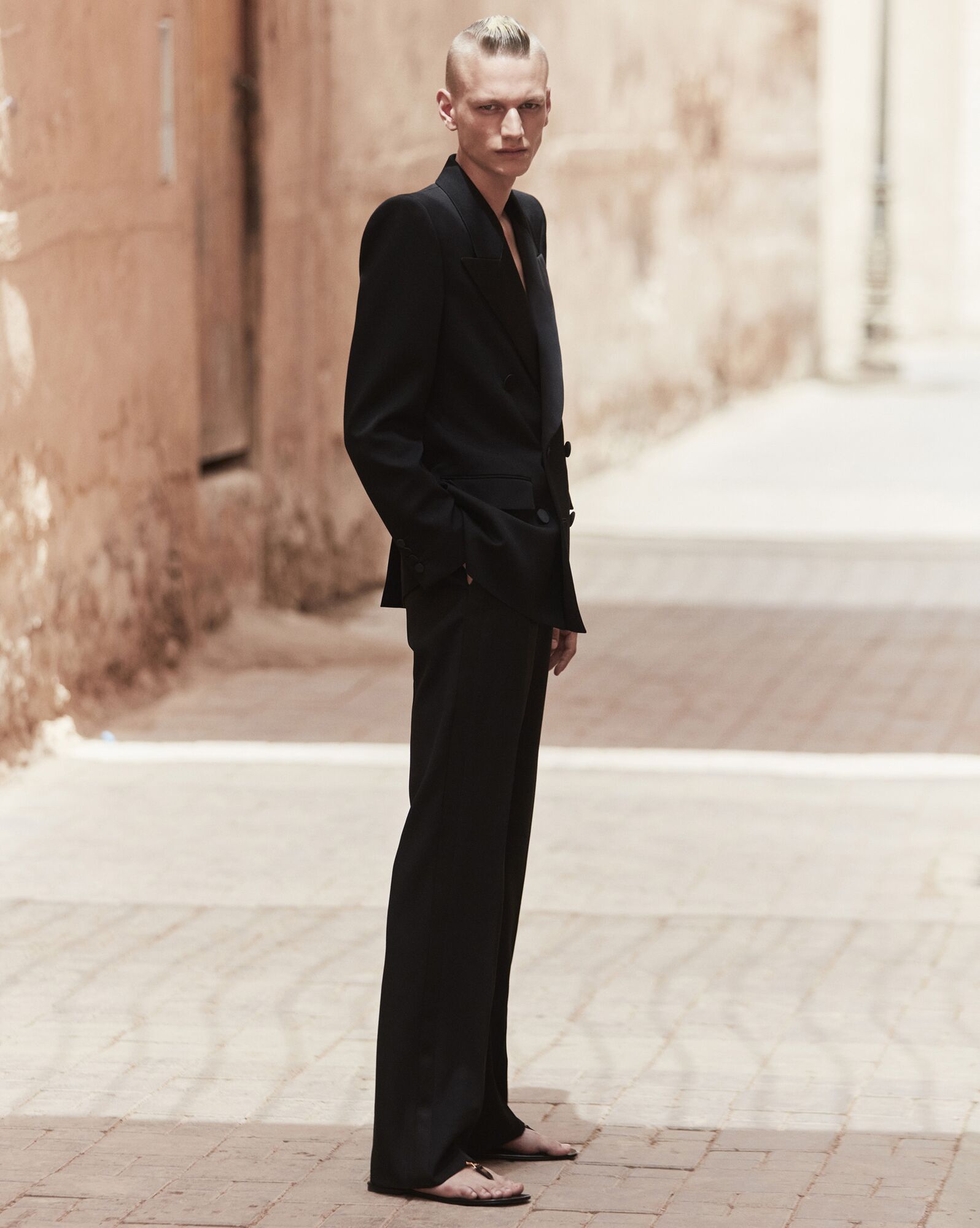 YSL Straight Tuxedo Pants In Grain De Poudre Black | VQNYR1306