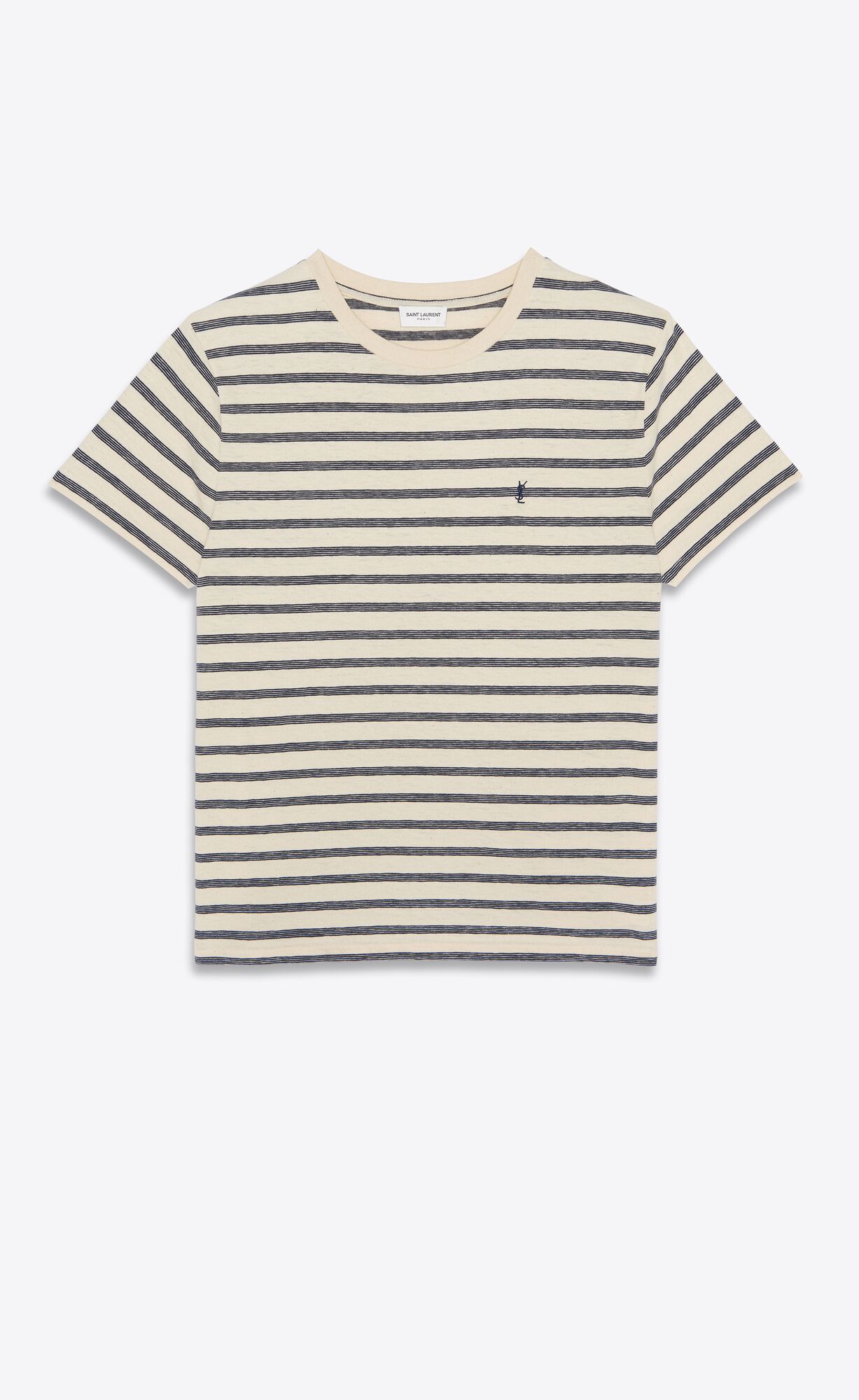 YSL Striped Cassandre T-shirt In Jersey Naturel Et Marine | SGPWC9827