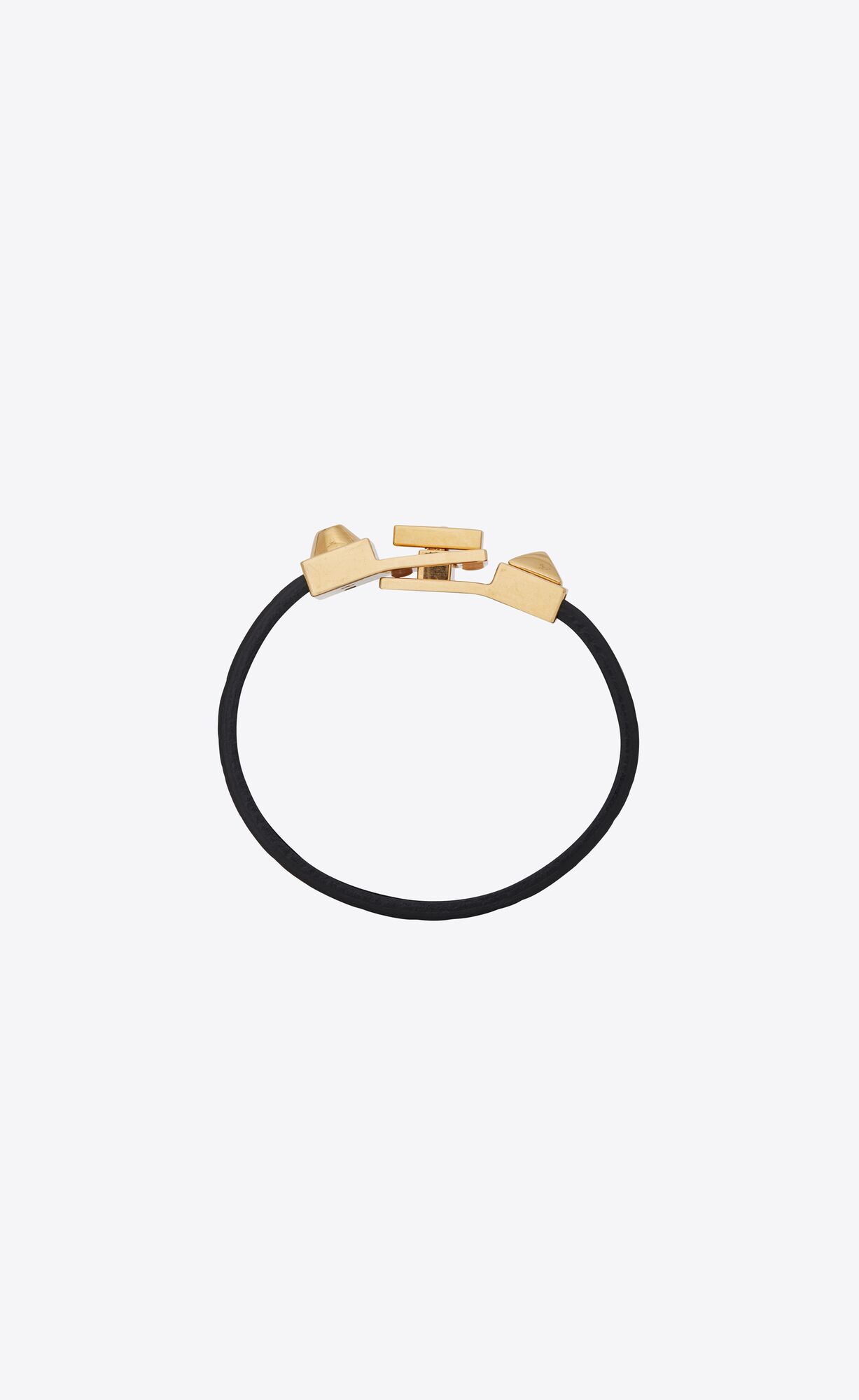 YSL Studded Closure Bracelet In Crocodile-embossed Leather And Metal Black And Antique Gold | VAFET2460