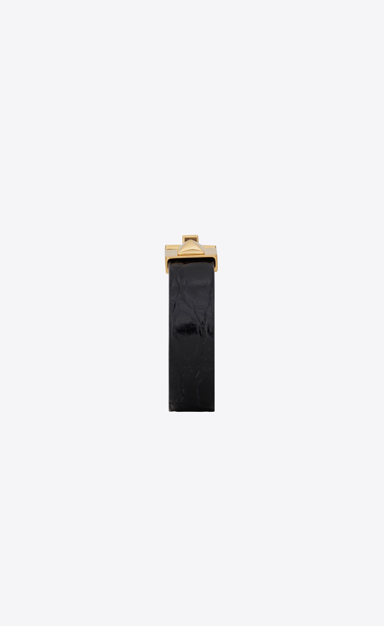 YSL Studded Closure Bracelet In Crocodile-embossed Leather And Metal Black And Antique Gold | VAFET2460