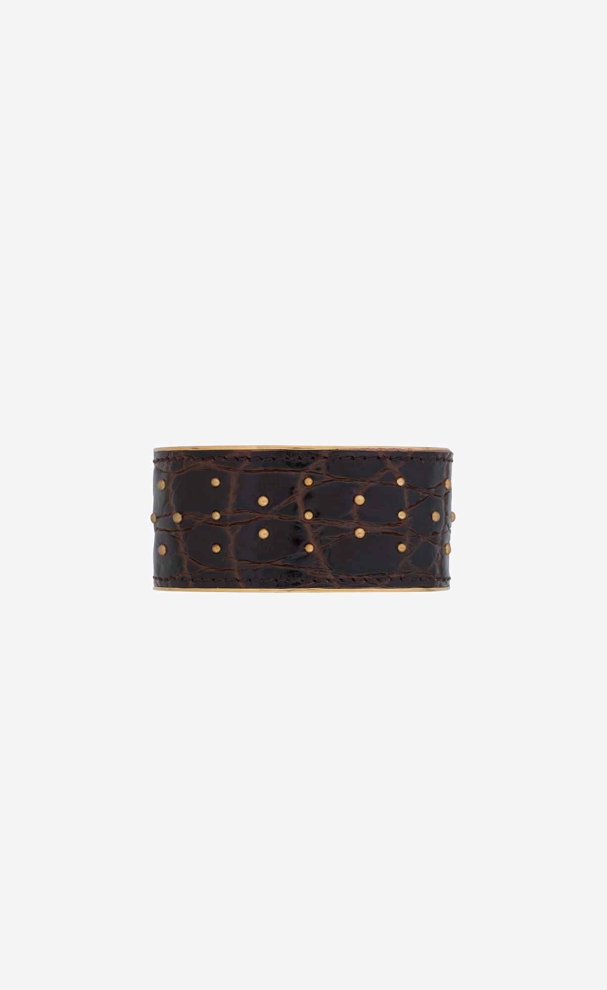 YSL Studded Cuff In Crocodile-embossed Leather And Metal Dark Chocolate And Light Bronze | OZASW5620