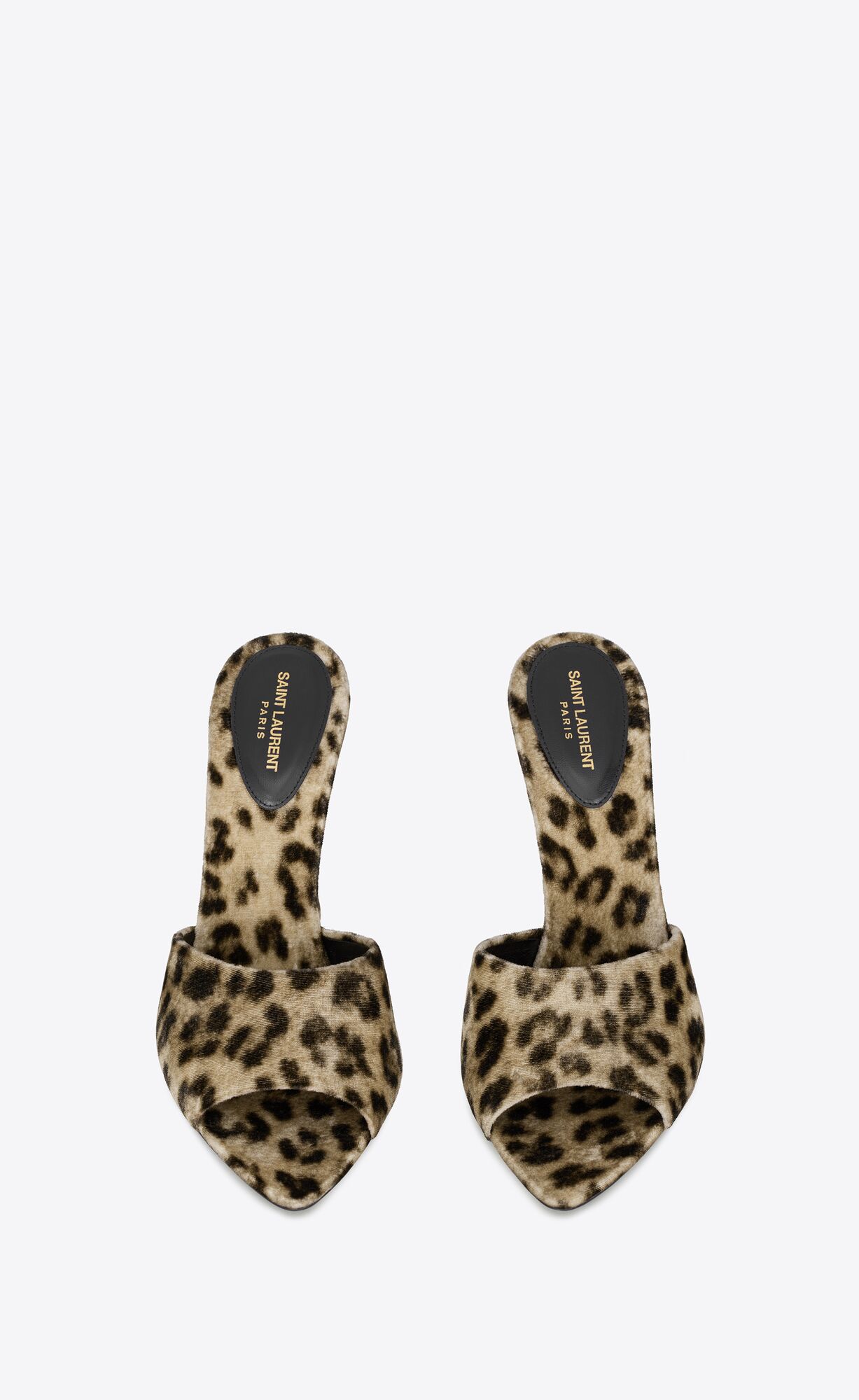 YSL Suite Heeled Mules In Leopard Velvet Natural | CNZDI0489