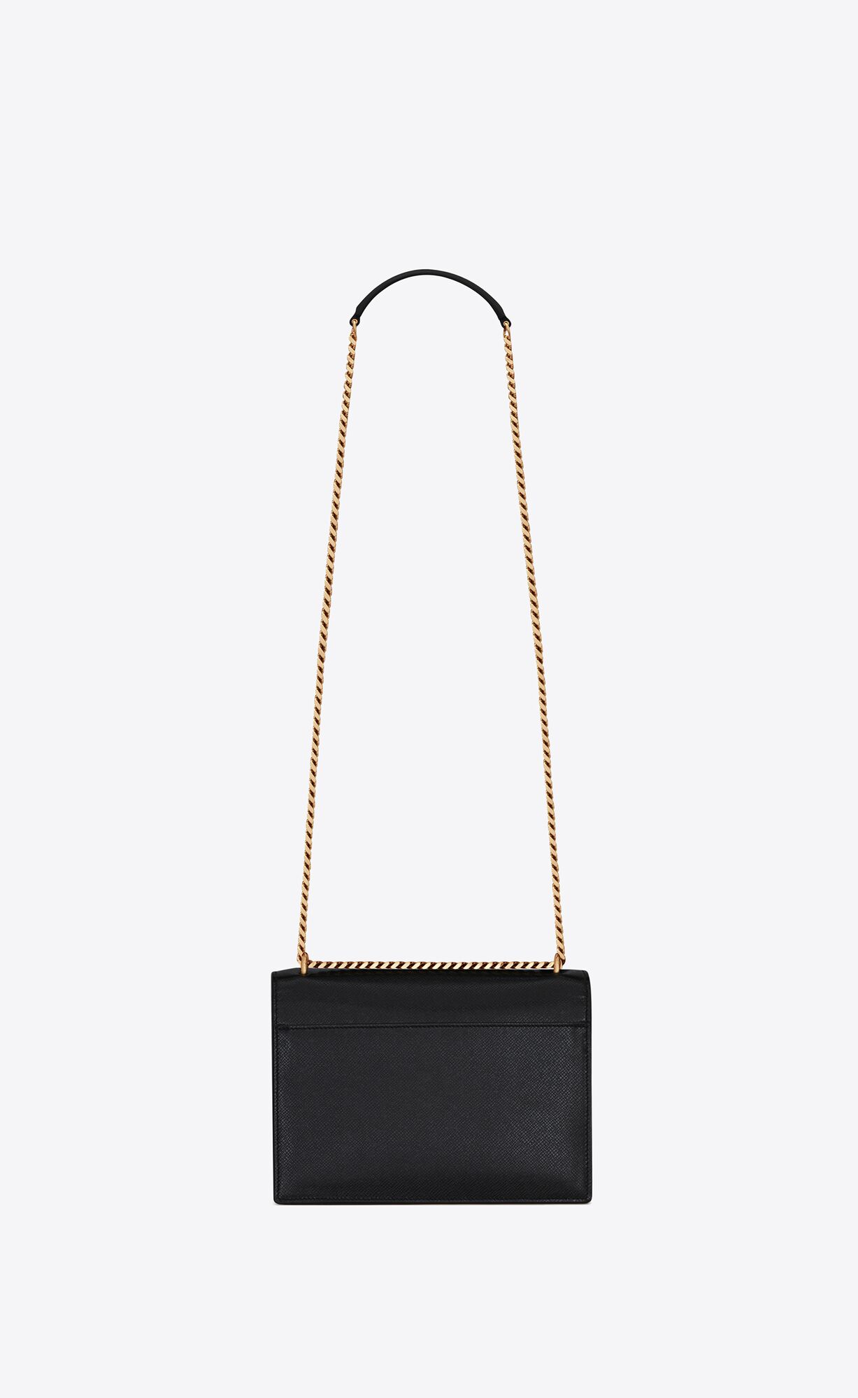 YSL Sunset Medium Chain Bag In Coated Bark Leather Noir | XUOVG6351