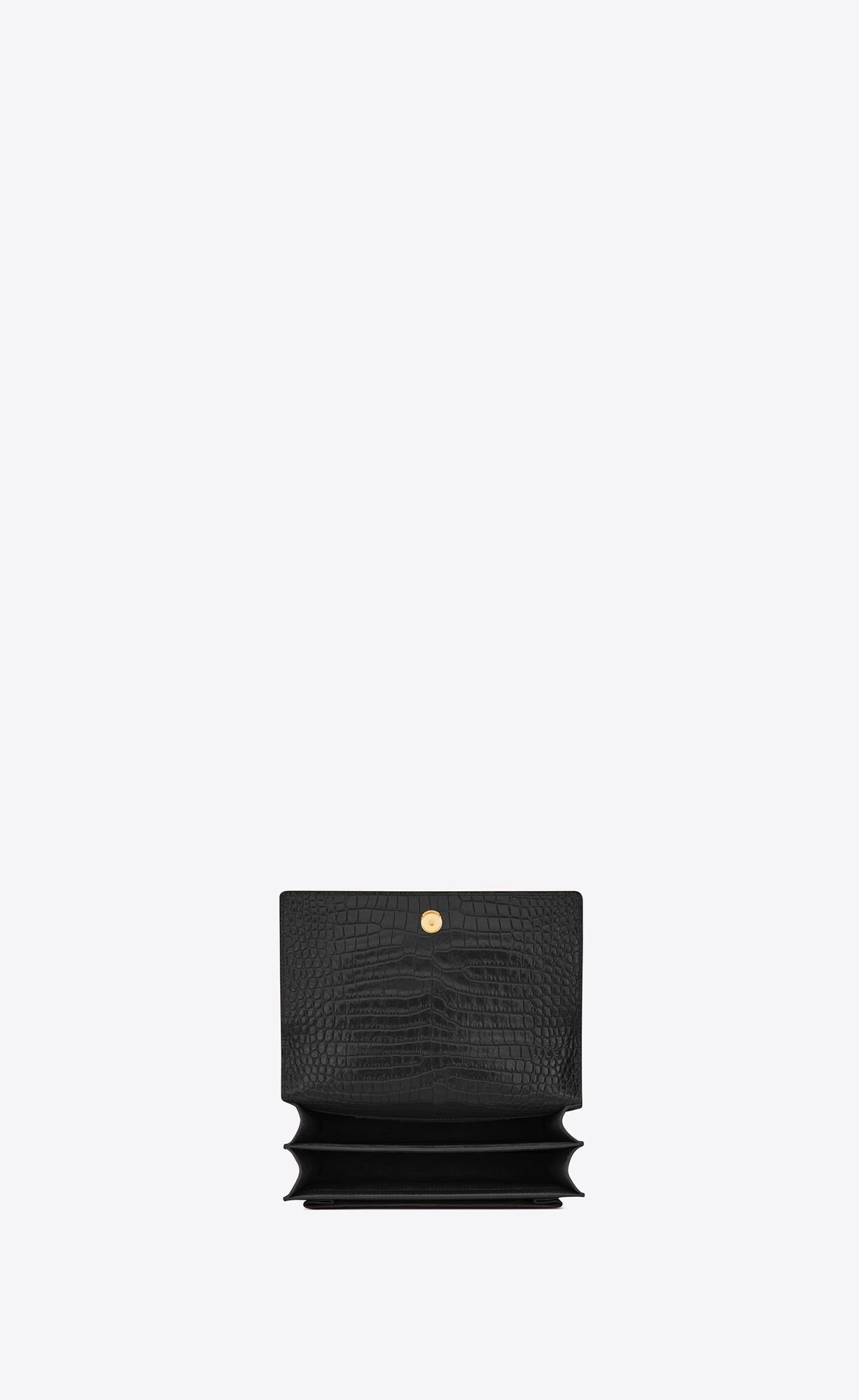 YSL Sunset Medium Chain Bag In Crocodile-embossed Shiny Leather Noir | NLYQT0487