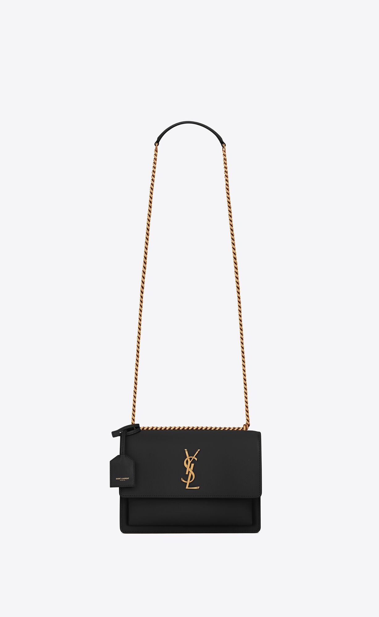 YSL Sunset Medium Chain Bag In Smooth Leather Noir | HAUPQ2751