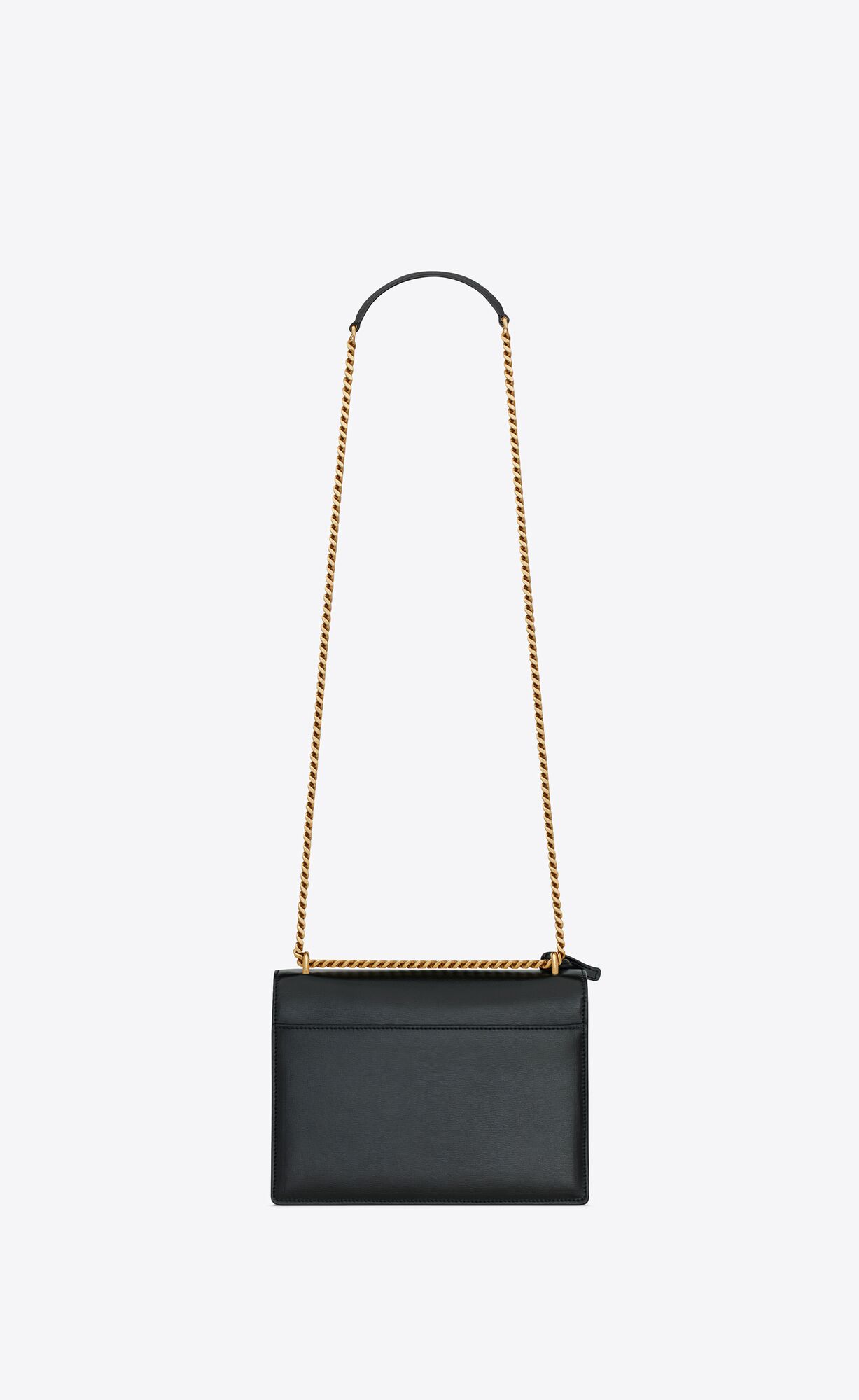 YSL Sunset Medium Chain Bag In Smooth Leather Black And Off White | UNTKY4782