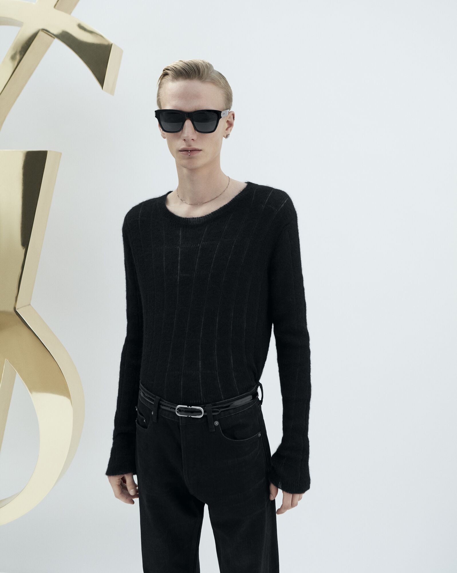 YSL Sweater In Ribbed Mohair And Wool Black | KOQAB4125