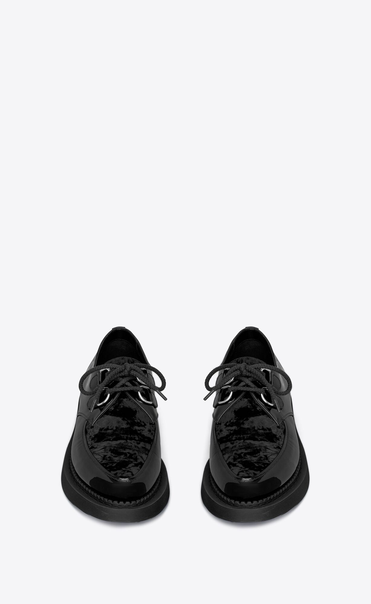 YSL Teddy Derbies In Patent Leather And Velvet Noir | JNCAE1307