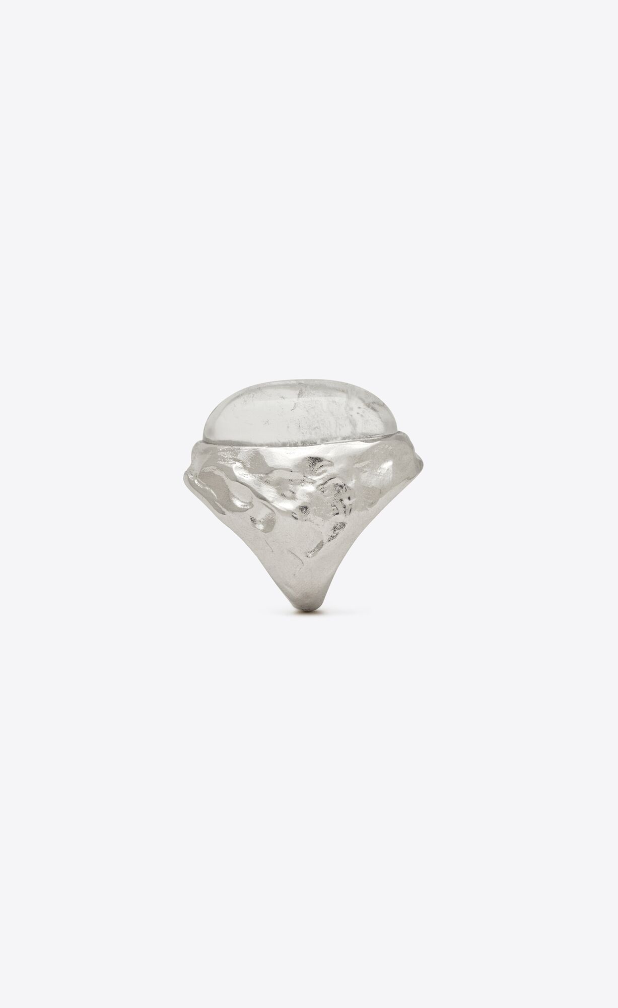 YSL Textured Oval Cabochon Ring In Metal And Rock Crystal Oxidized Silver And Crystal | XDECV4937