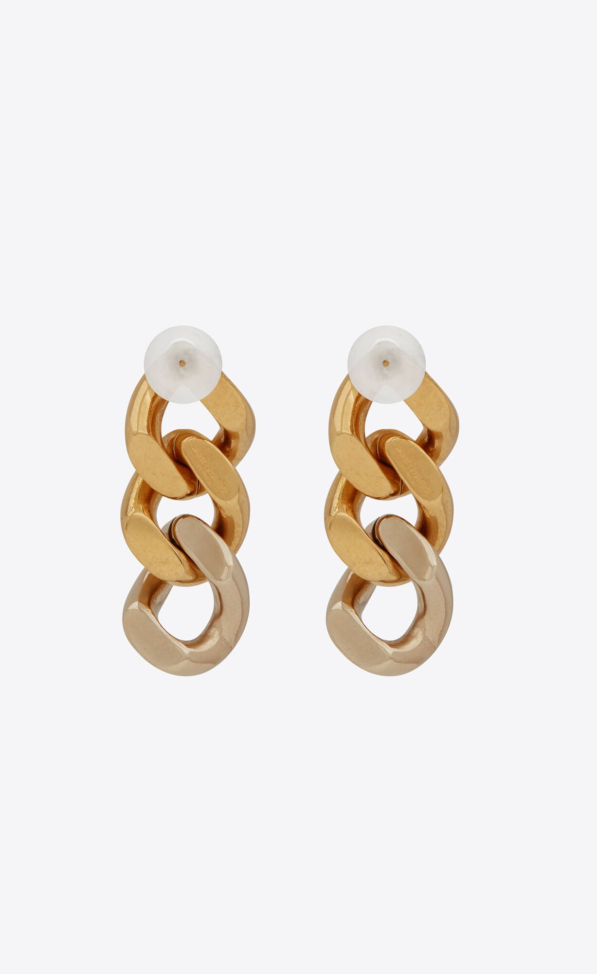 YSL Three Curb Chain Links Earrings In Metal Brass Gold | OFVBR1702