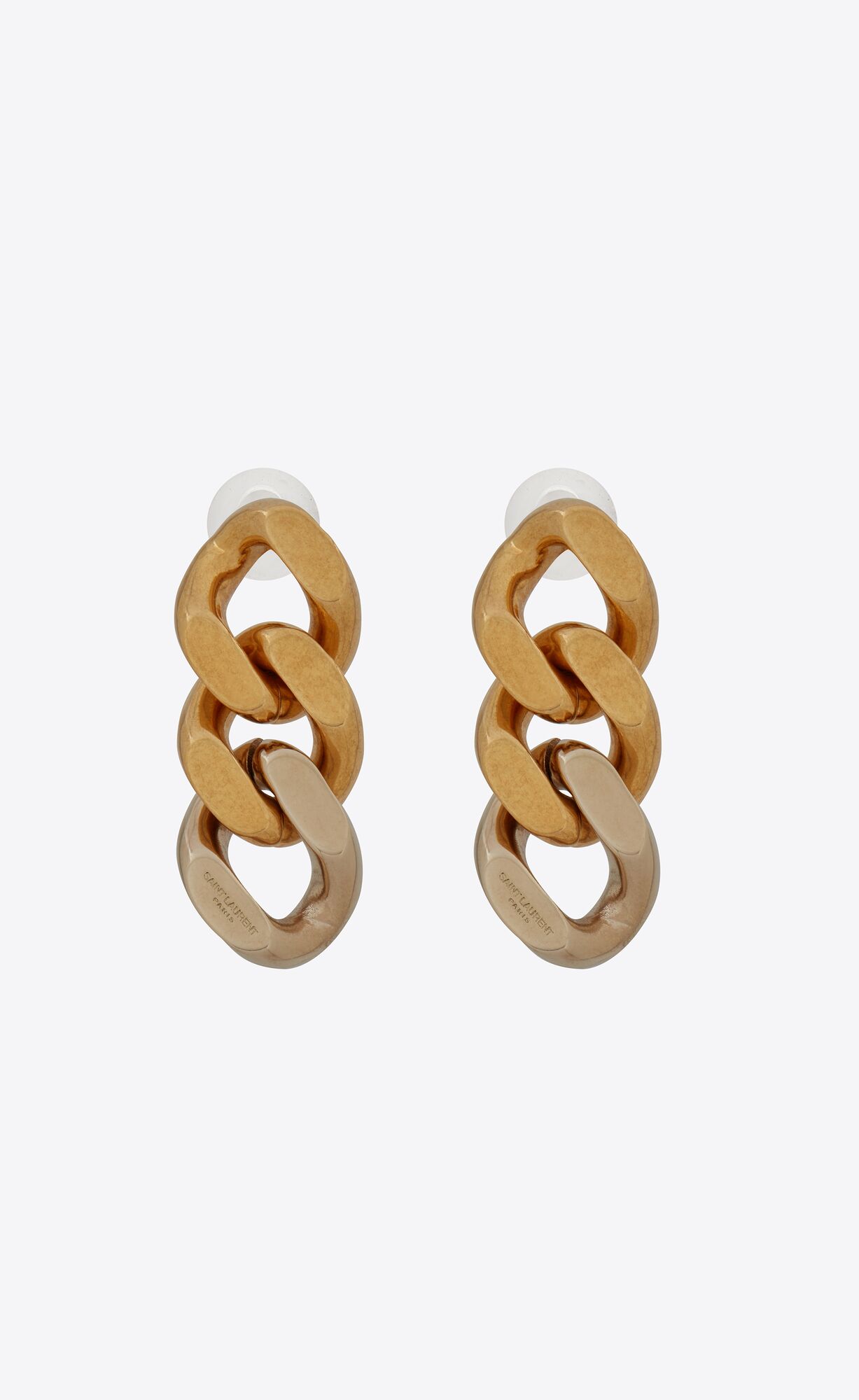 YSL Three Curb Chain Links Earrings In Metal Brass Gold | OFVBR1702